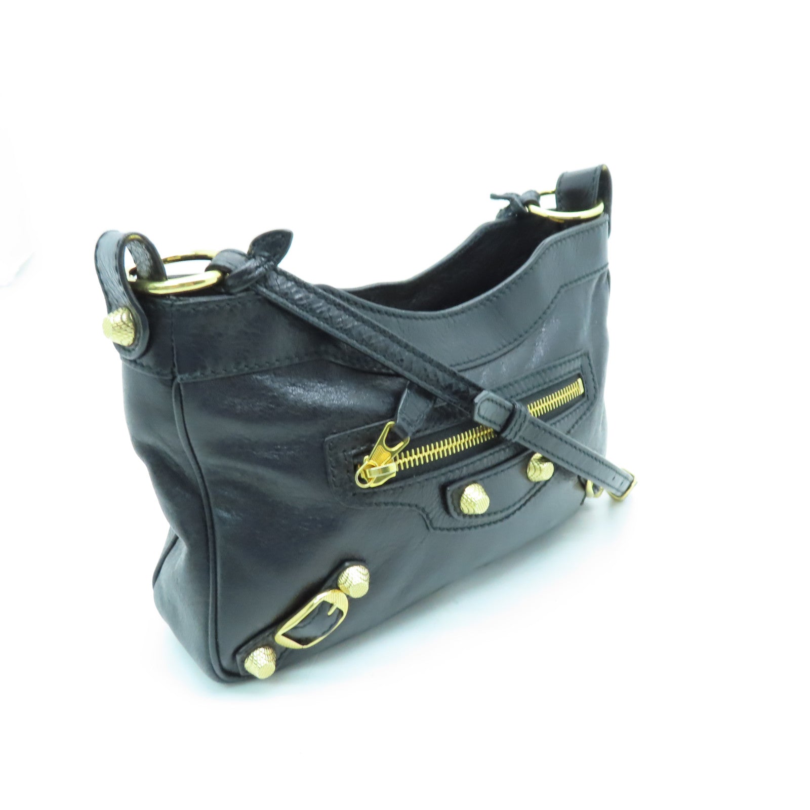 BALENCIAGA 牛皮皮革Gaint Hip金扣肩背袋黑色