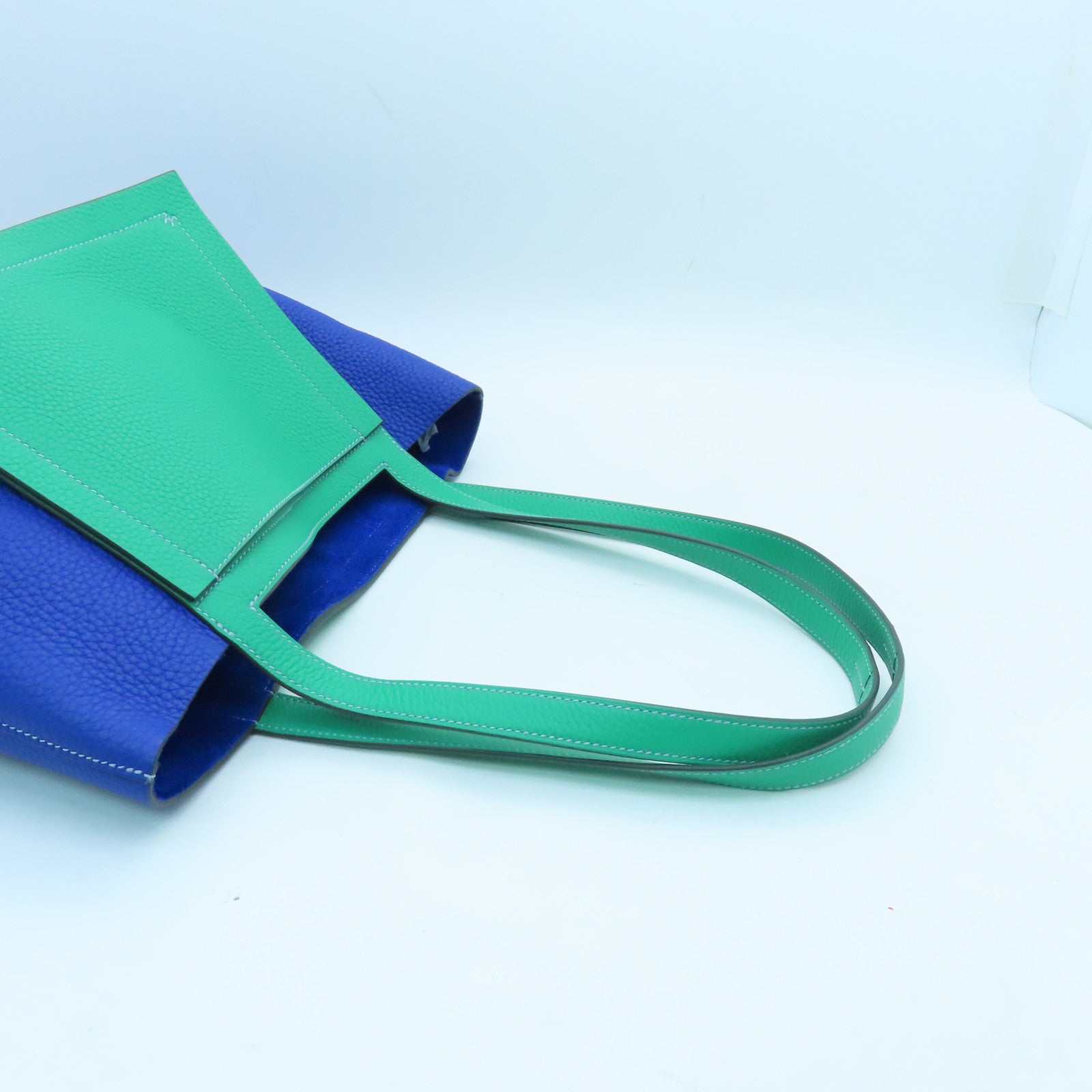 HERMES Clemence Leather Cabasellier 31 Shoulder Bag Royal Blue / Green