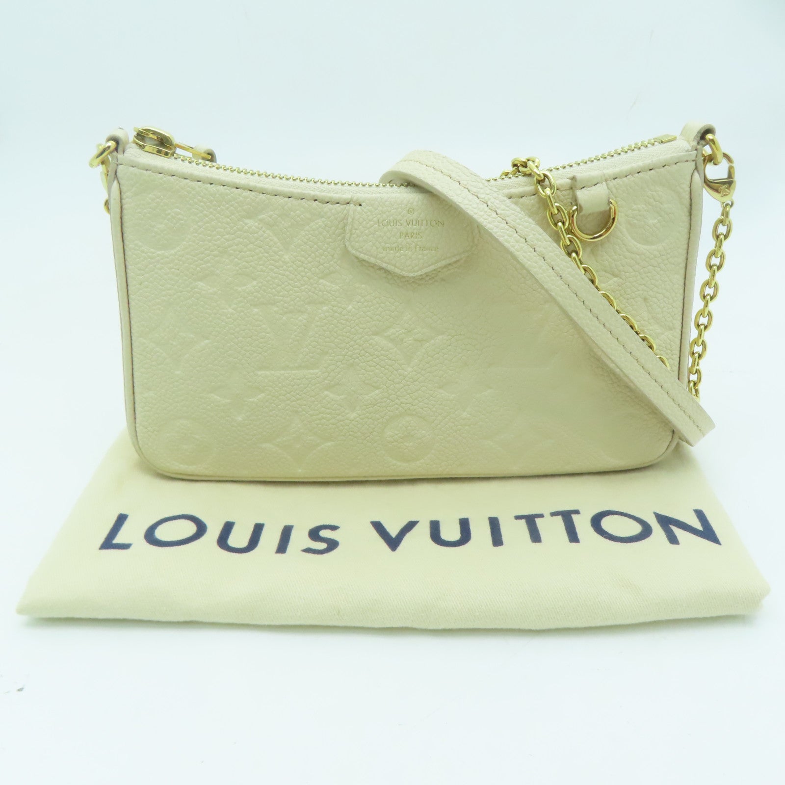 LOUIS VUITTON 【激減優惠】Monogram Empreinte Easy Pouch On Strap金扣肩背包米白色