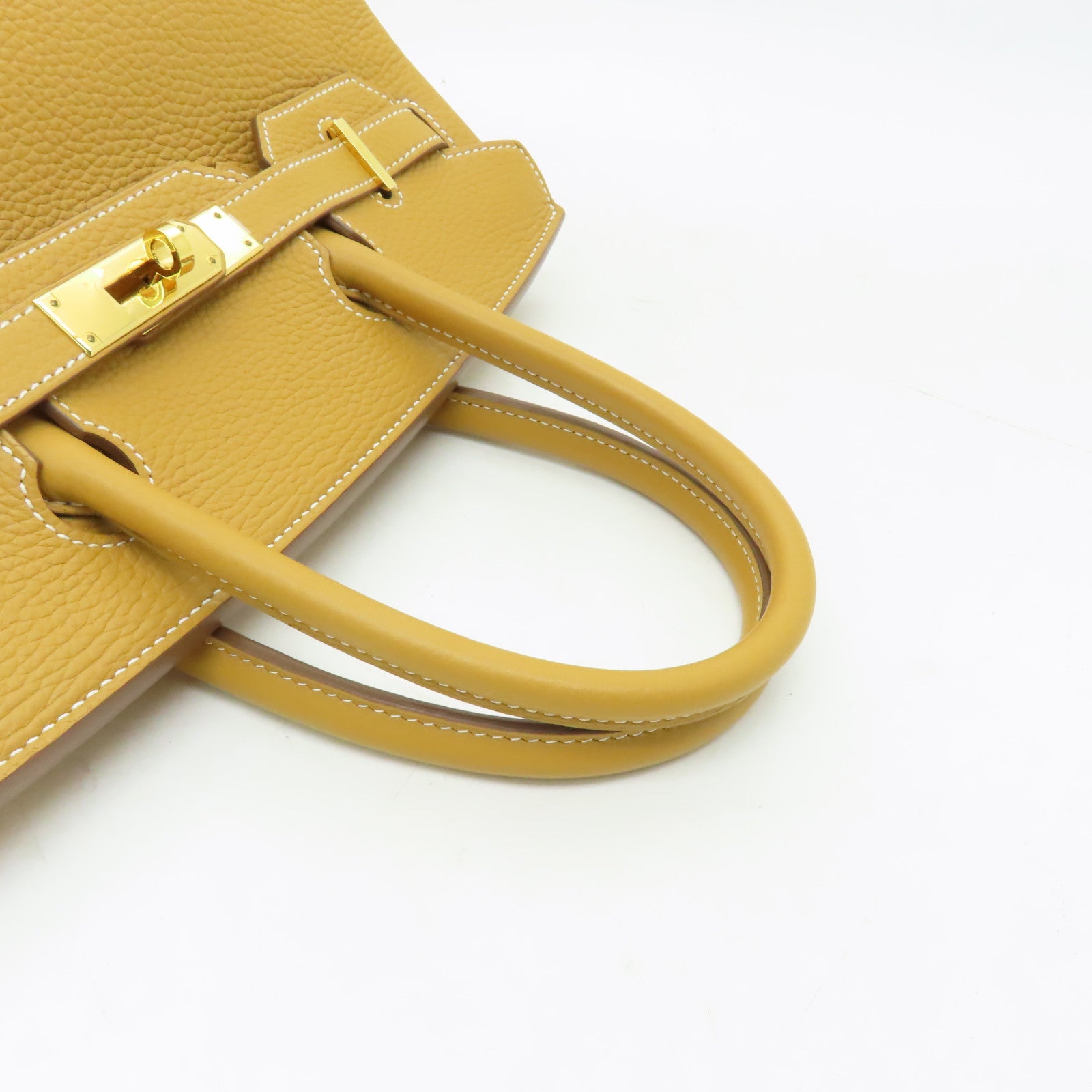 HERMES Clemence皮革Birkin 30金扣手挽袋Mustard棕色