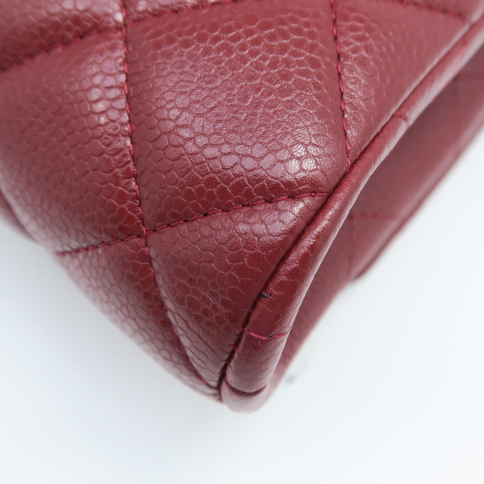 CHANEL 菱格Caviar皮革Clutch With Chain银扣链带肩背袋红色