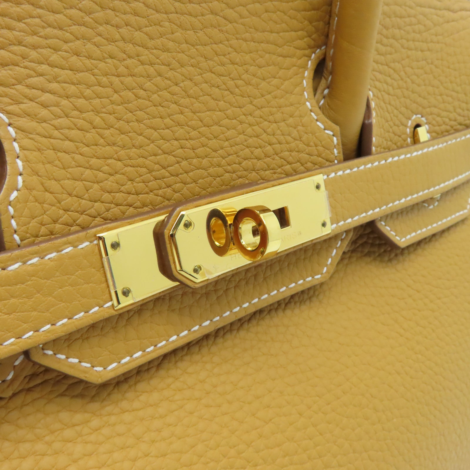 HERMES Clemence皮革Birkin 30金扣手挽袋Mustard棕色