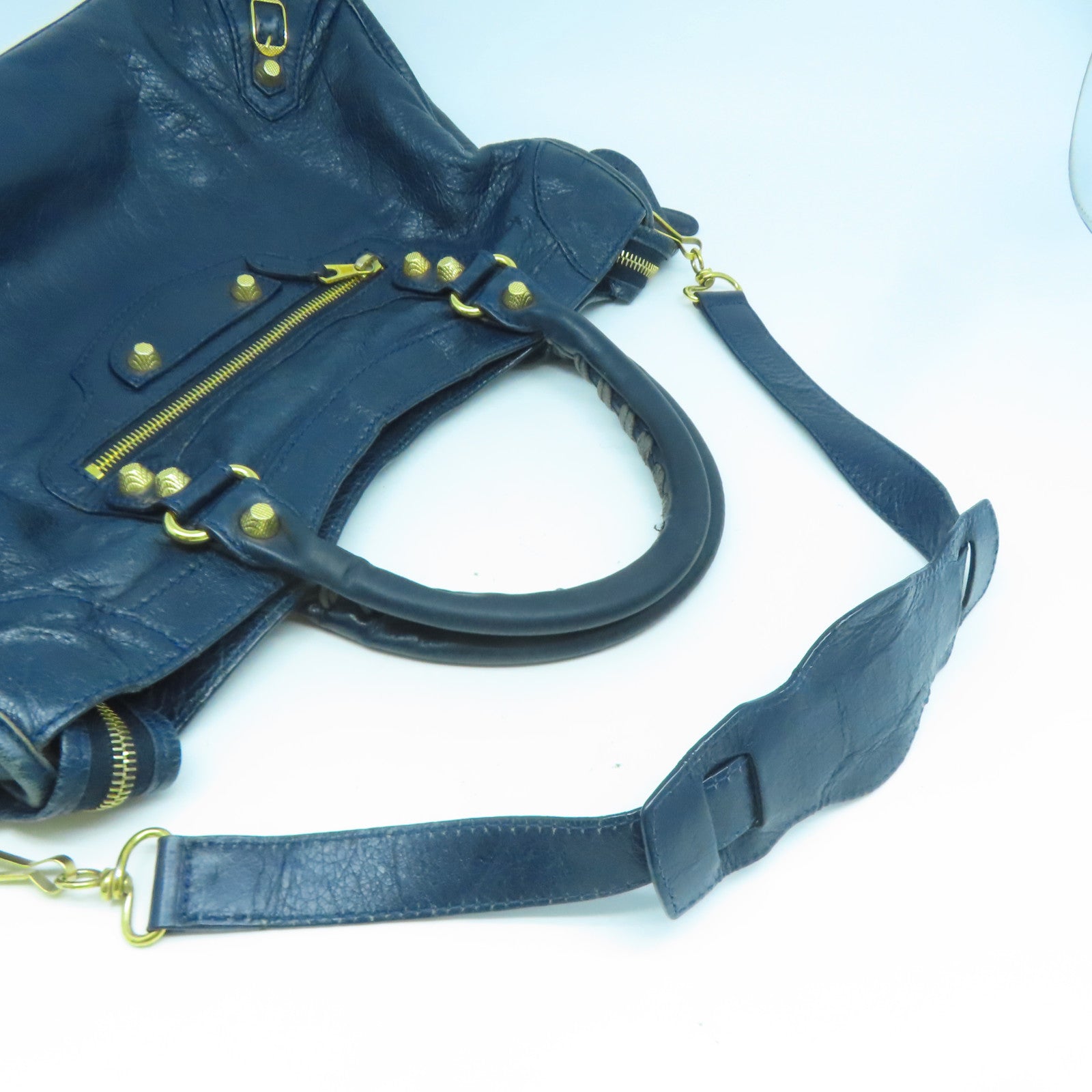 BALENCIAGA 【激減優惠】牛皮皮革Giant Bag金扣手挽肩背兩用袋藍色