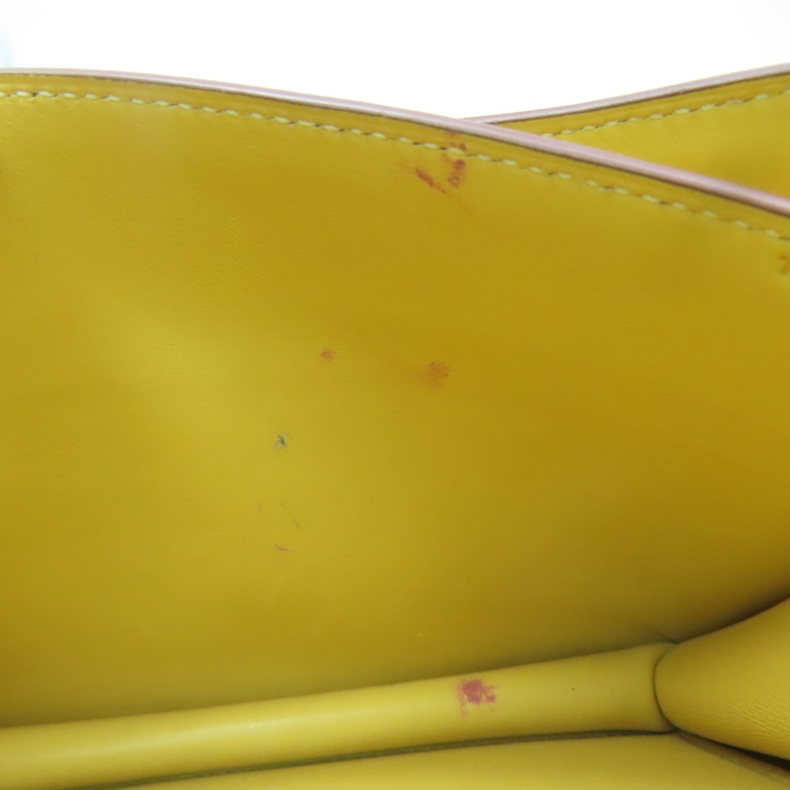 HERMES Tadelakt Leather / Lizard Leather Mini Constance Silver Buckle Shoulder Bag Straw Yellow