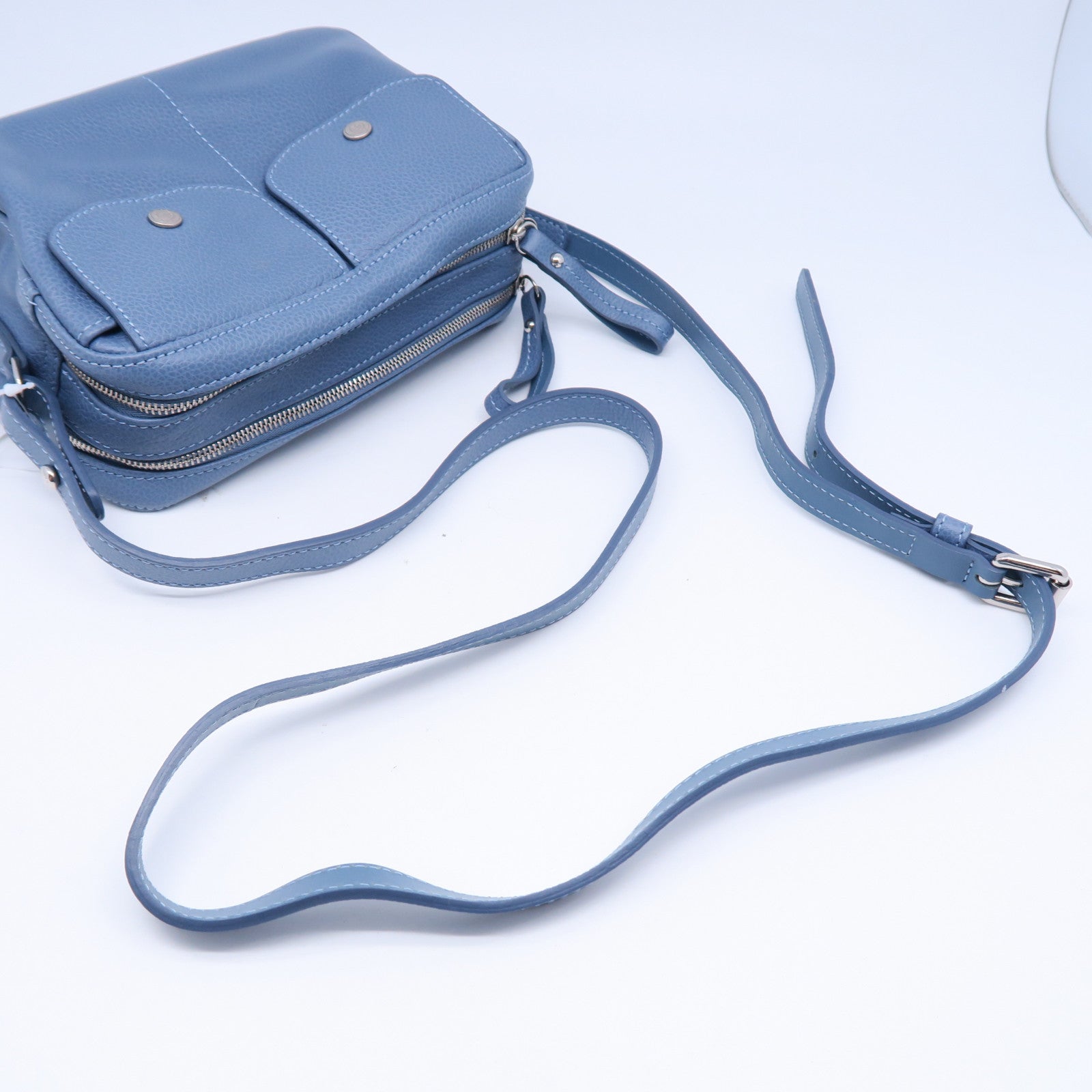 Longchamp 牛皮皮革Shoulder Bag銀扣肩背袋藍色