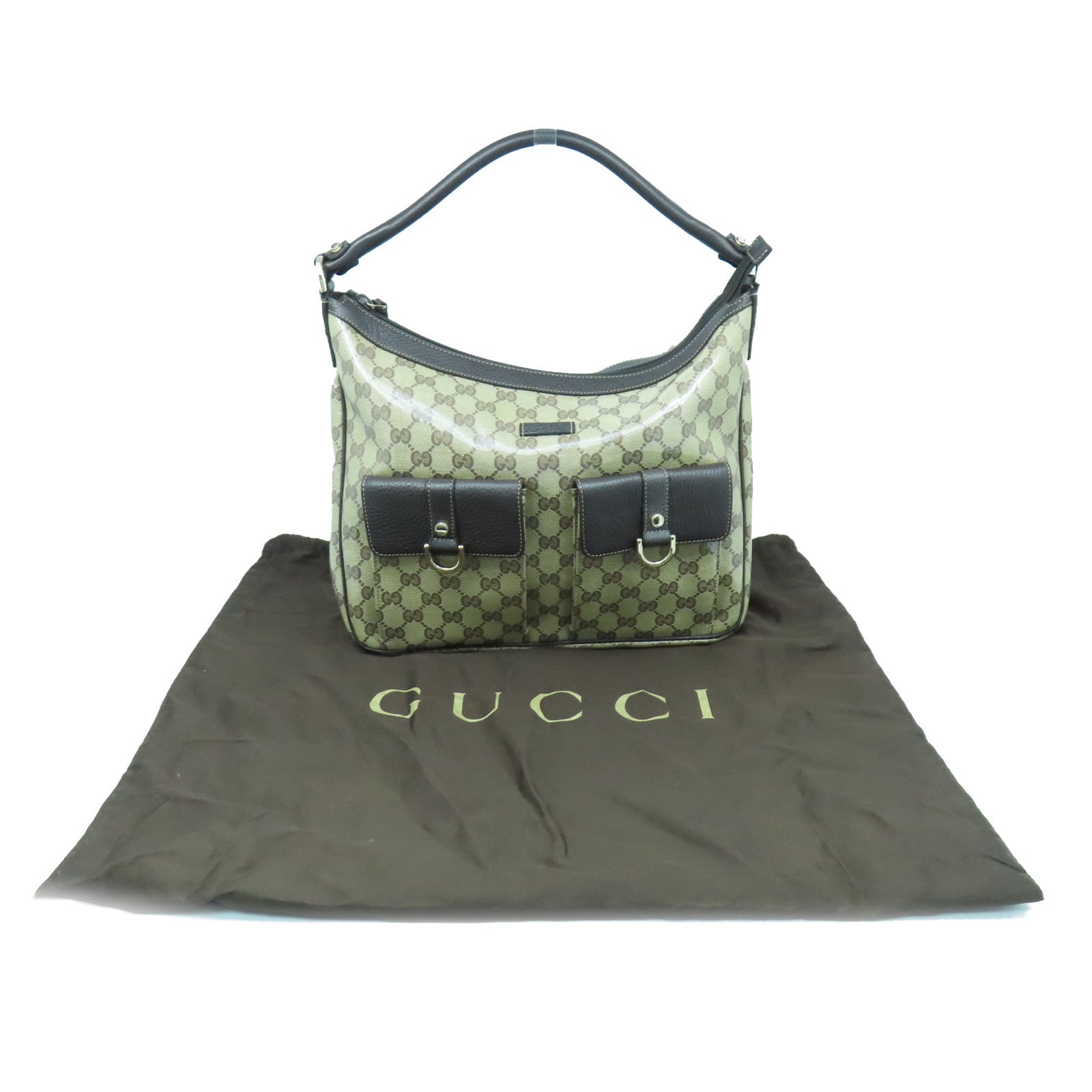 GUCCI 塗層帆布Tote Bag金扣手挽袋棕色