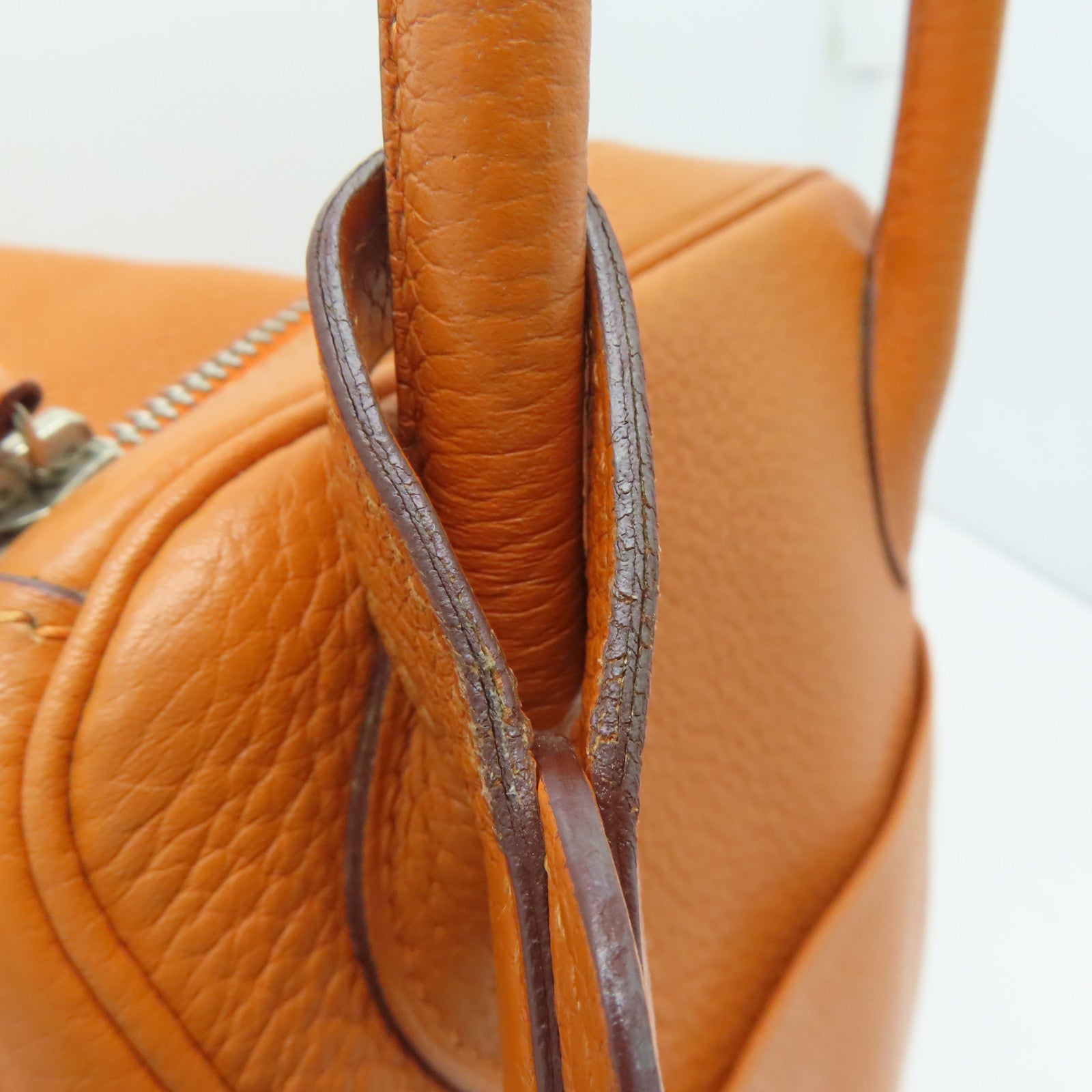 HERMES 【激减优惠】Clemence皮革Lindy 34银扣手挽肩背两用袋Orange/橙色