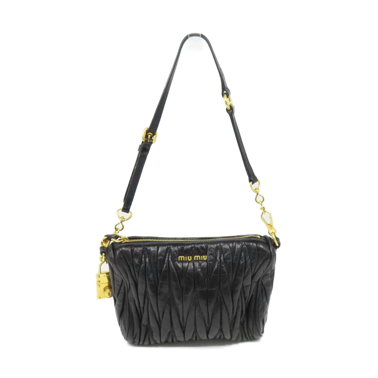 Miu Miu 羊皮皮革Shoulder Bag金扣肩背袋黑色