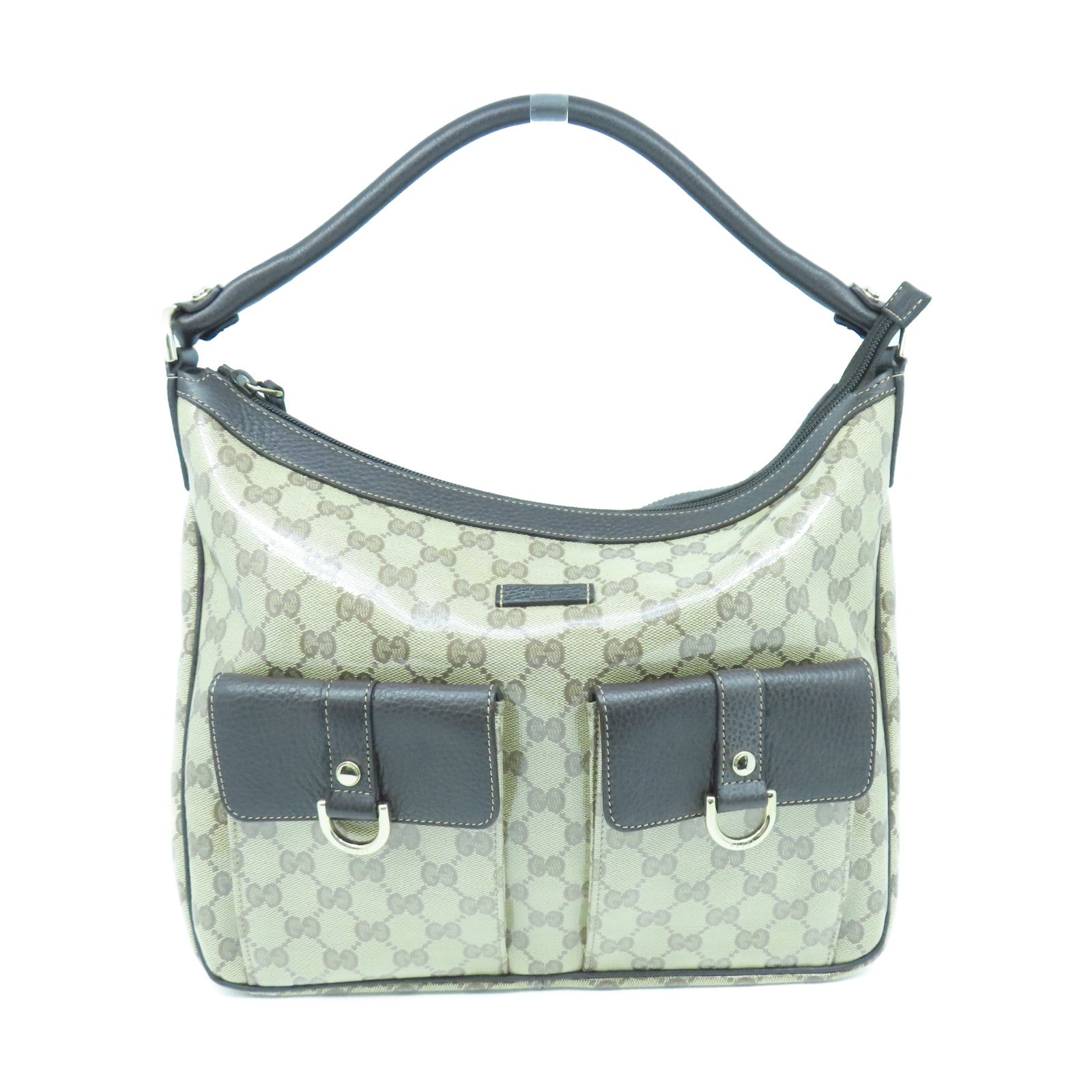 GUCCI 塗層帆布Tote Bag金扣手挽袋棕色