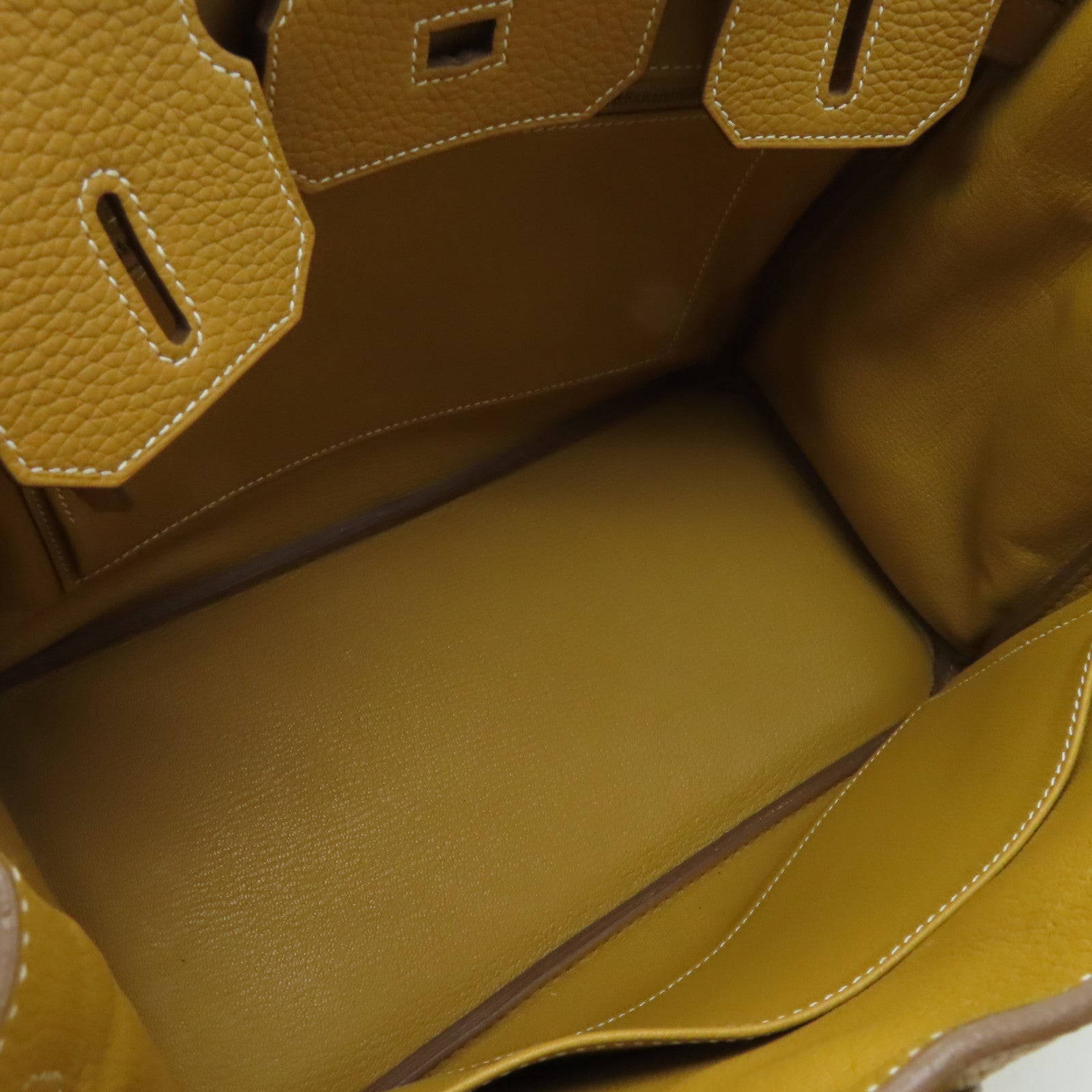 HERMES Clemence皮革Birkin 30金扣手挽袋Mustard棕色