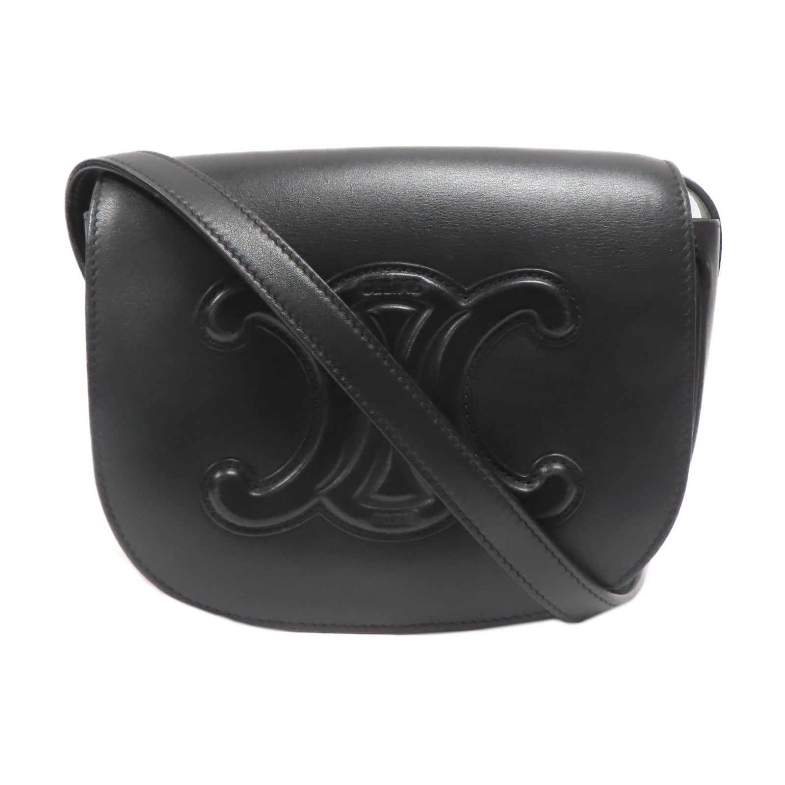 CELINE 牛皮皮革Folco Cuir Triomphe Bag金扣肩背袋黑色