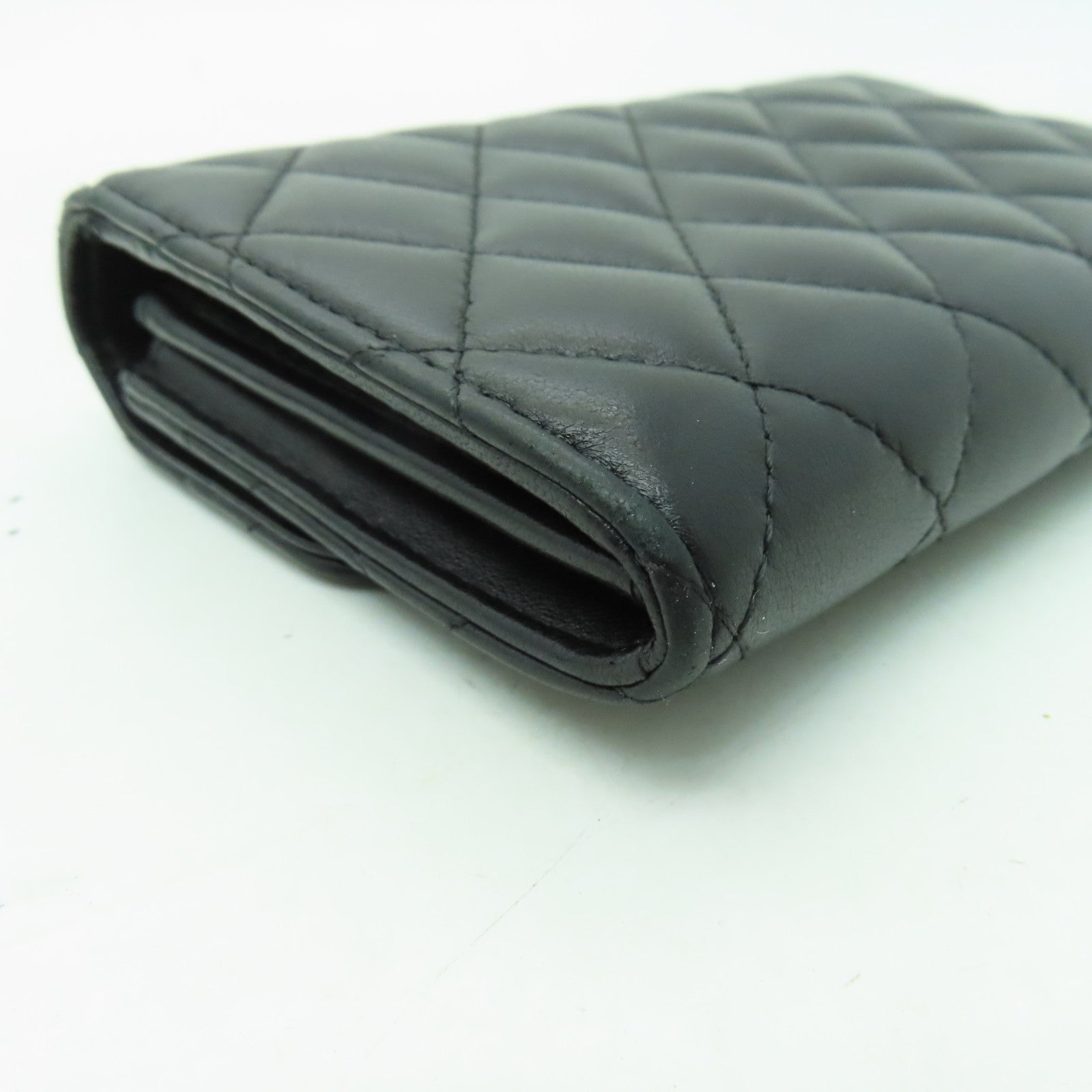 CHANEL 菱格羊皮皮革Wallet銀扣錢包黑色