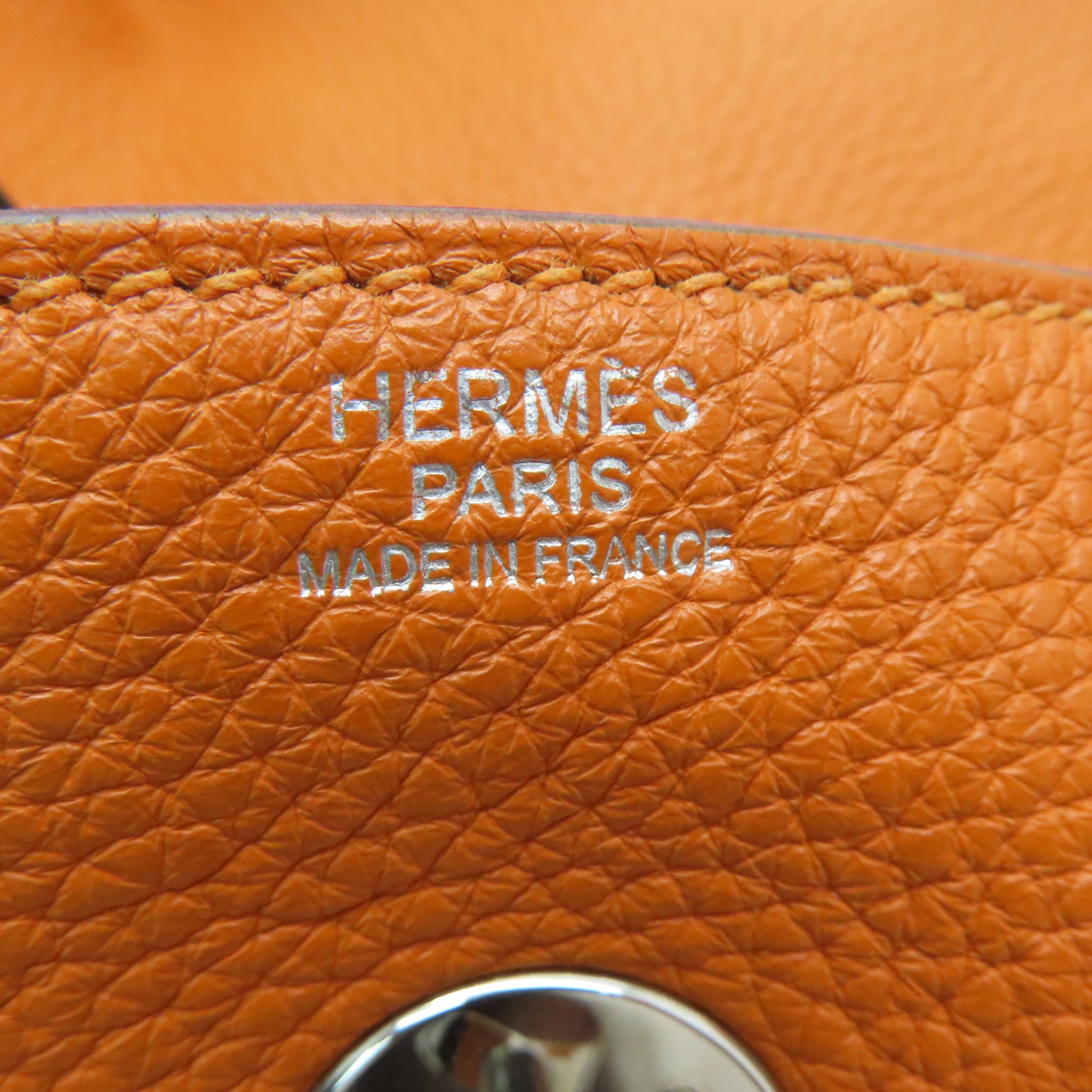HERMES 【激减优惠】Clemence皮革Lindy 34银扣手挽肩背两用袋Orange/橙色
