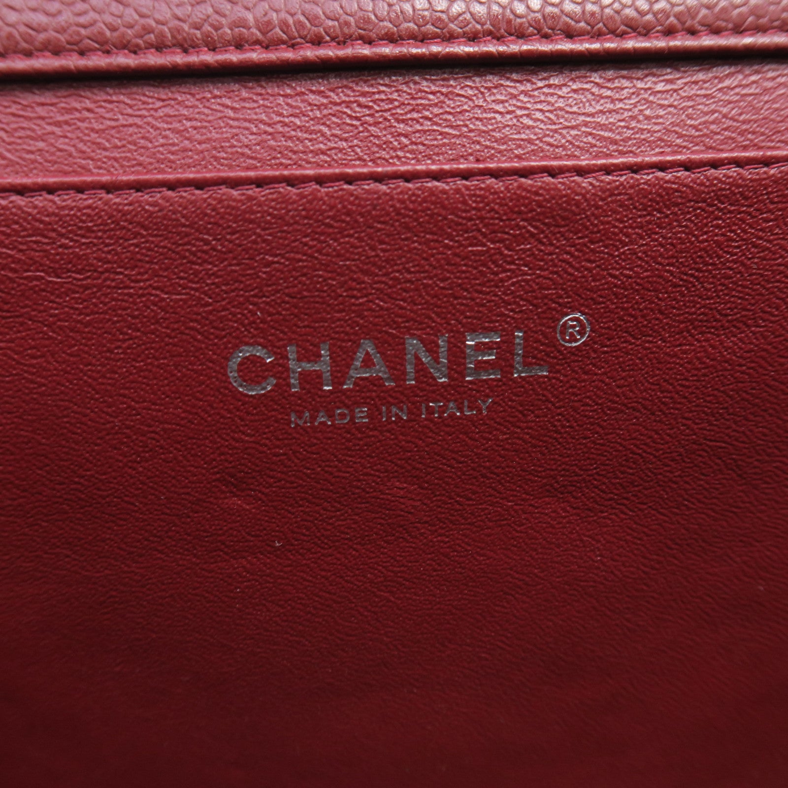 CHANEL 菱格Caviar皮革Clutch With Chain银扣链带肩背袋红色