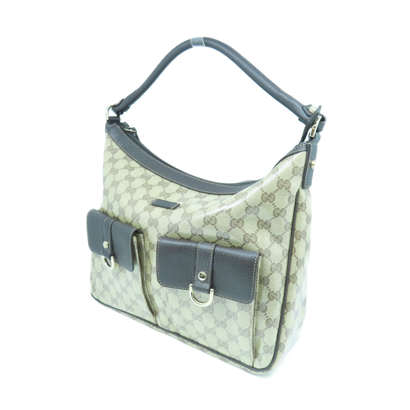 GUCCI 塗層帆布Tote Bag金扣手挽袋棕色