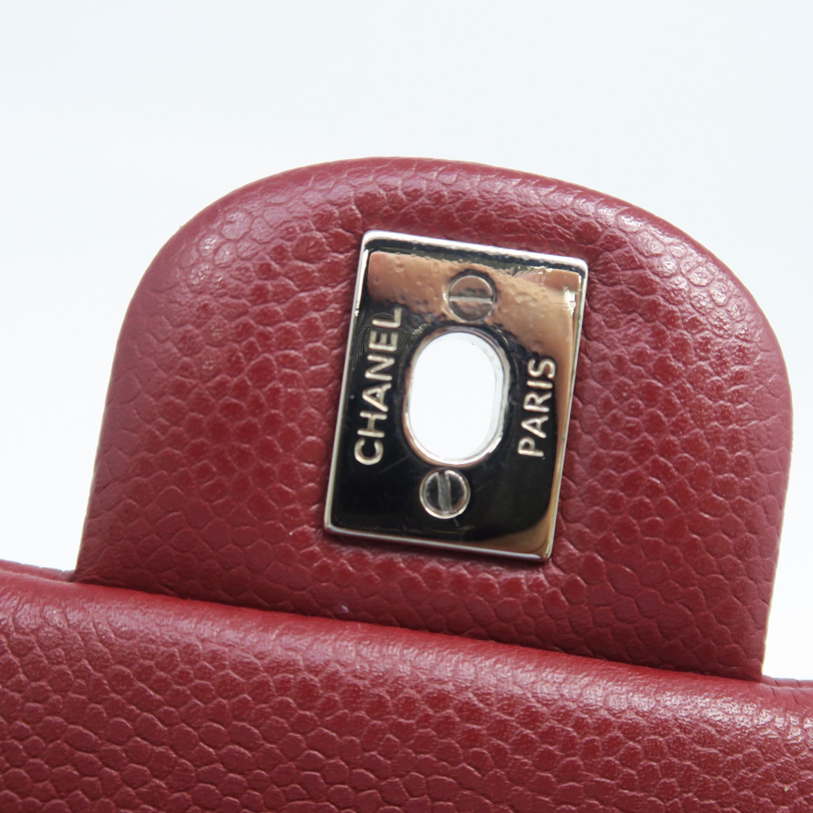 CHANEL 菱格Caviar皮革Clutch With Chain银扣链带肩背袋红色