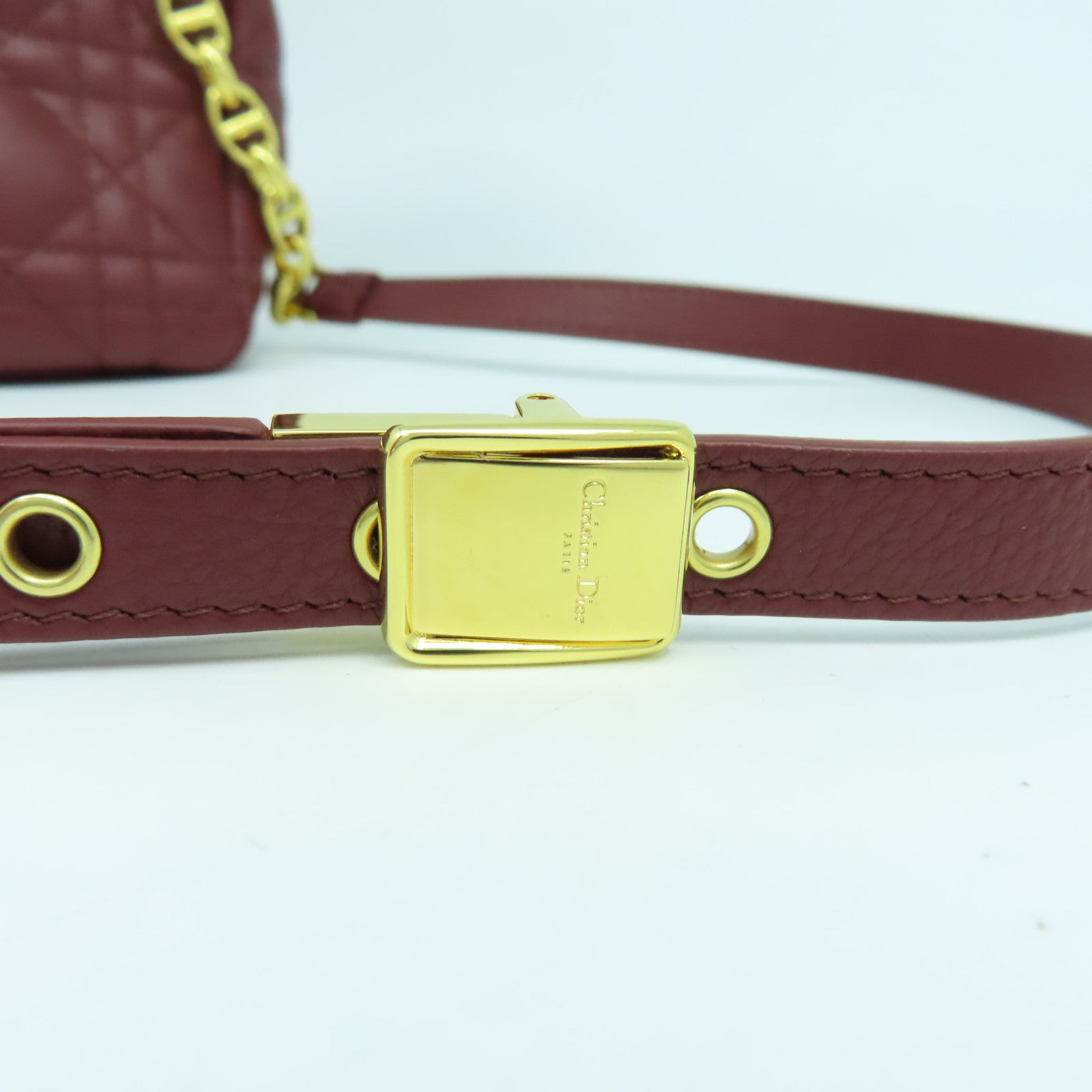 Dior 牛皮皮革Chain Shoulder金扣鏈帶肩背袋紅色