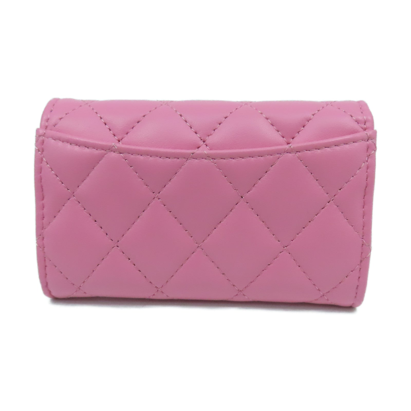 CHANEL 菱格羊皮皮革Card Case金扣卡片套粉紅色