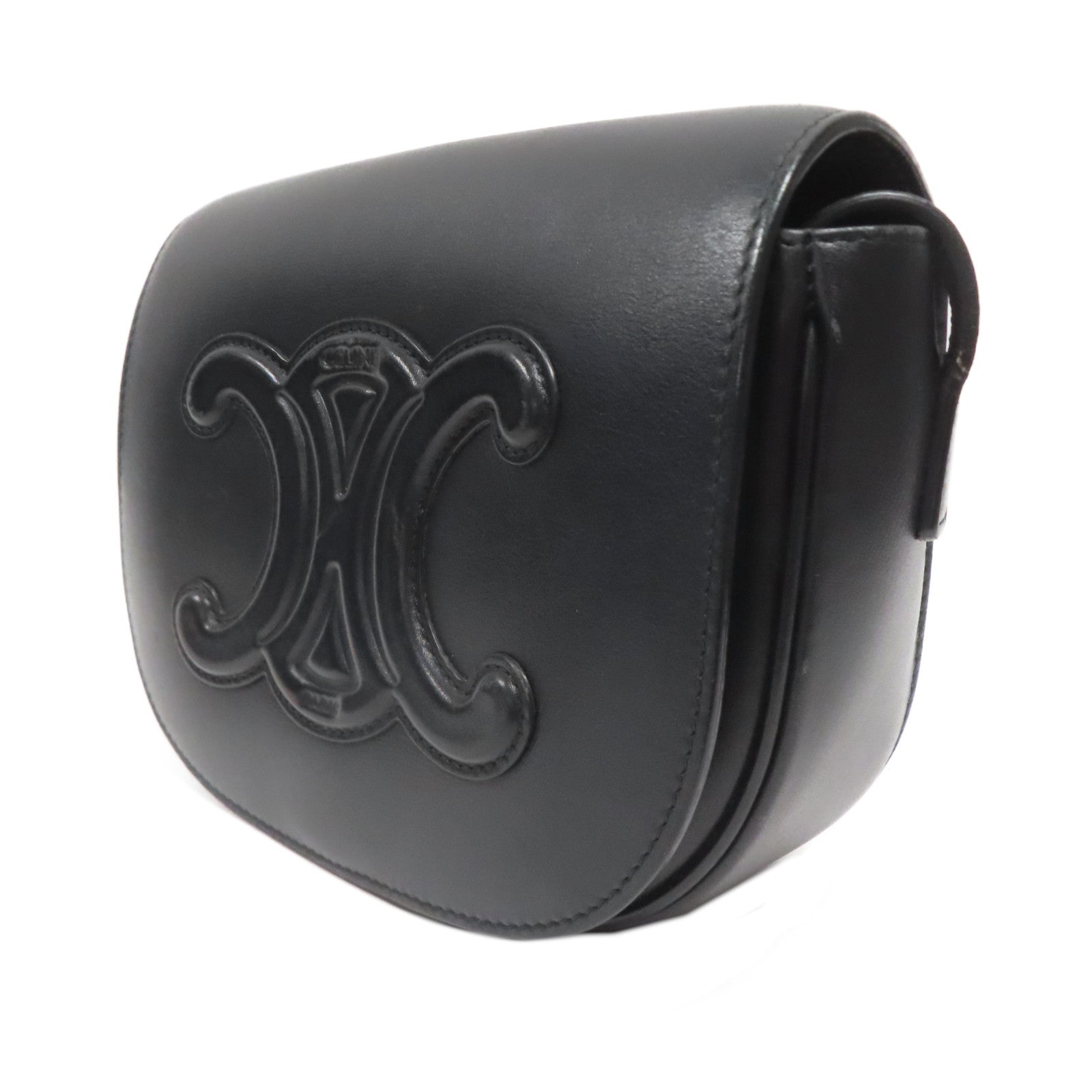 CELINE 牛皮皮革Folco Cuir Triomphe Bag金扣肩背袋黑色
