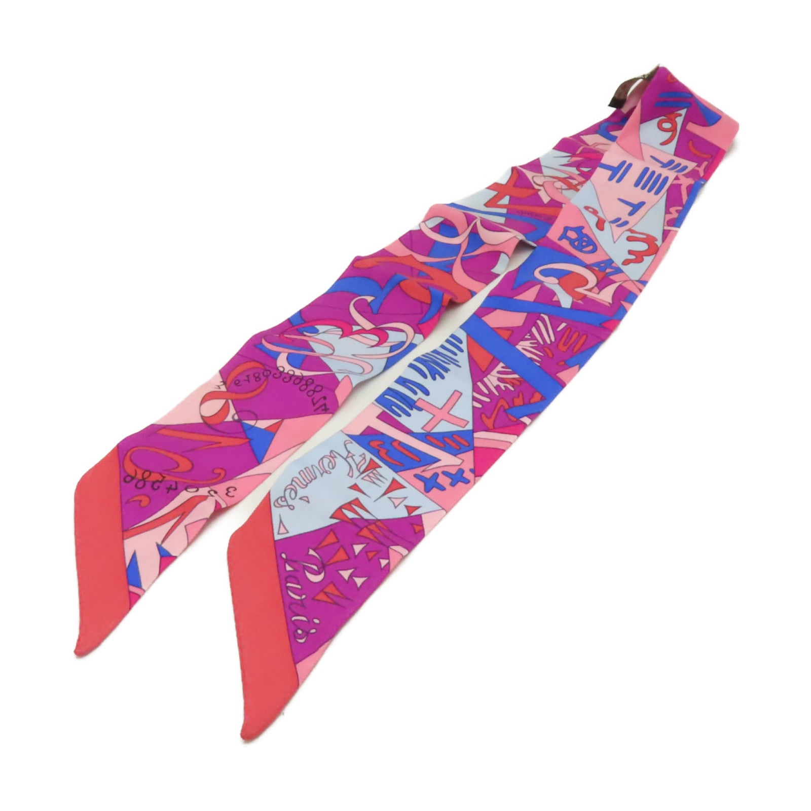 HERMES 【激減優惠】絲質Twilly絲巾粉紅色/彩色