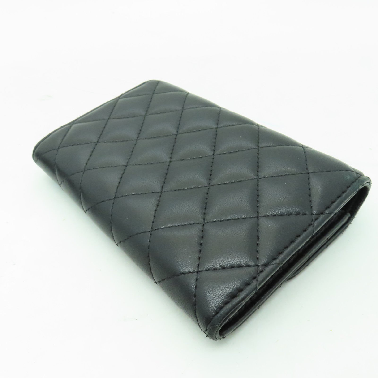 CHANEL 菱格羊皮皮革Wallet銀扣錢包黑色