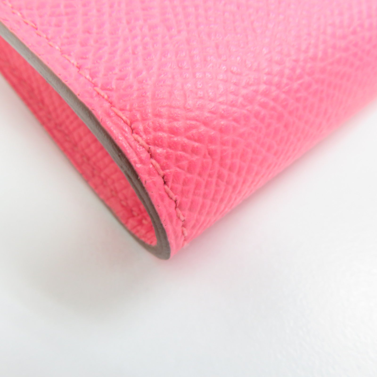 HERMES Epsom皮革Kelly Wallet銀扣長錢包粉紅色