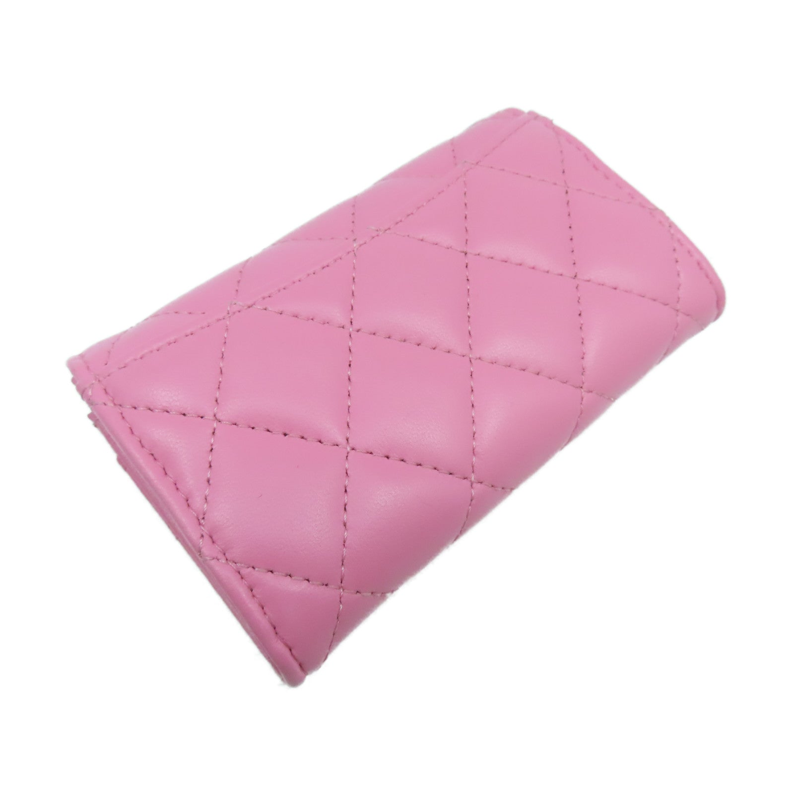 CHANEL 菱格羊皮皮革Card Case金扣卡片套粉紅色