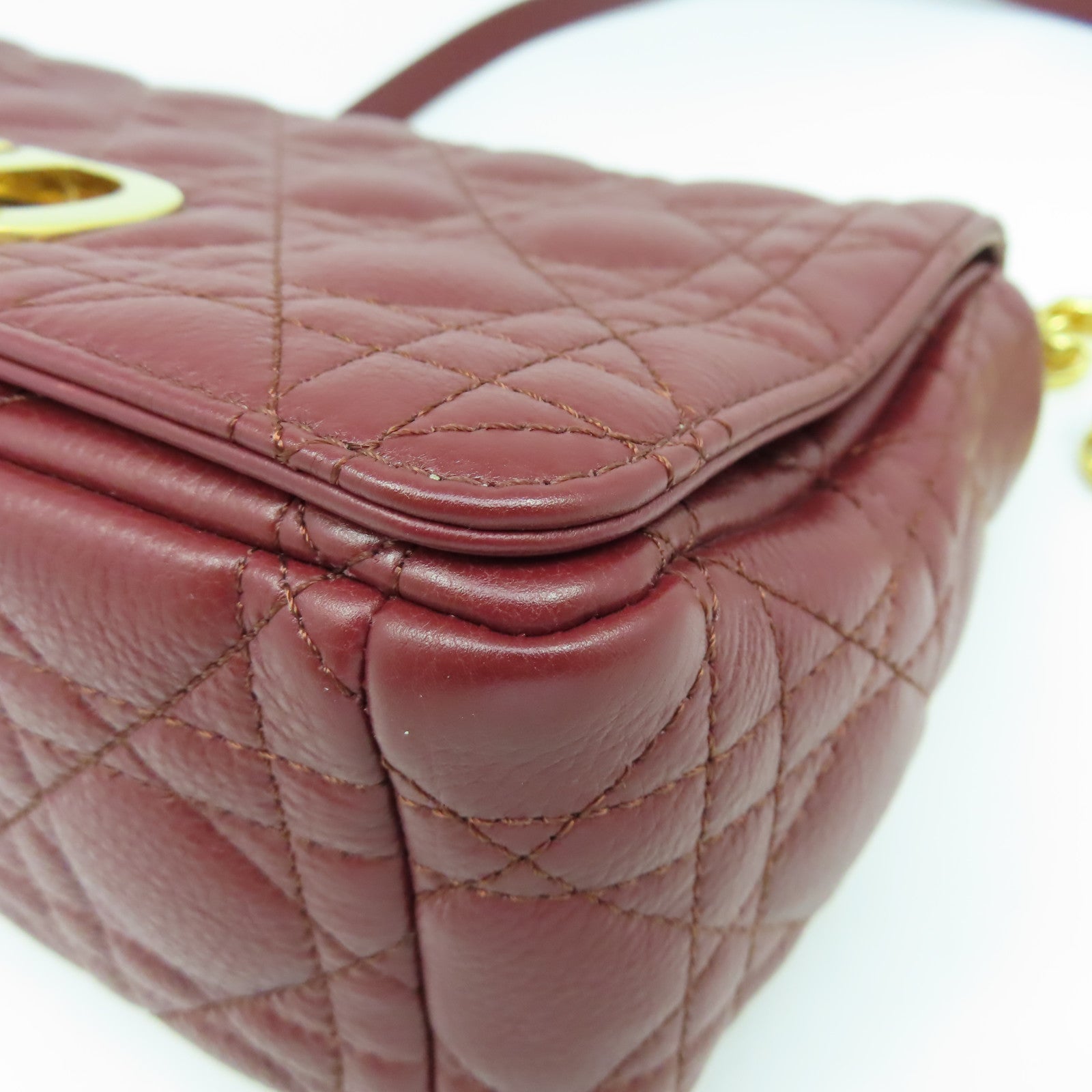 Dior 牛皮皮革Chain Shoulder金扣鏈帶肩背袋紅色