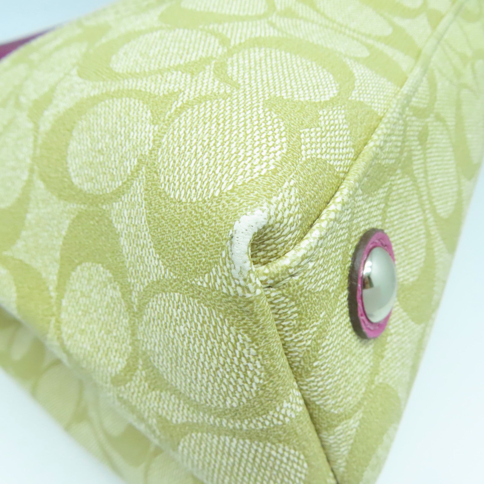 COACH 塗層帆布Tote Bag銀扣手挽袋啡色/粉紅色