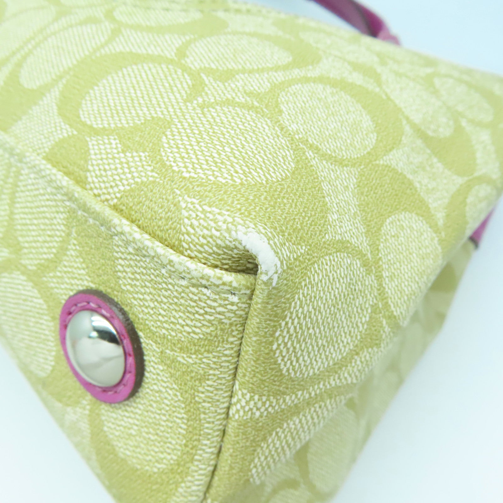 COACH 塗層帆布Tote Bag銀扣手挽袋啡色/粉紅色