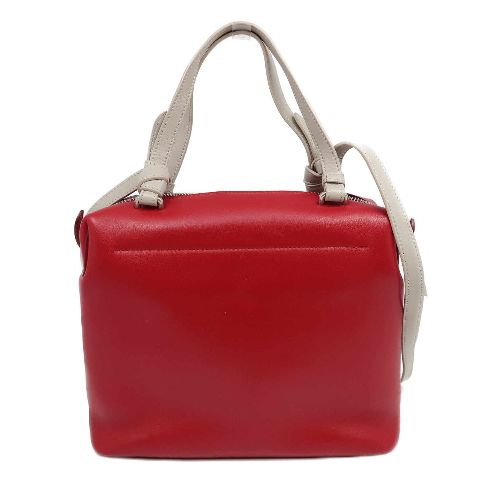 CELINE 牛皮皮革2 Way Shoulder Bag銀扣手挽肩背兩用袋紅色/灰色