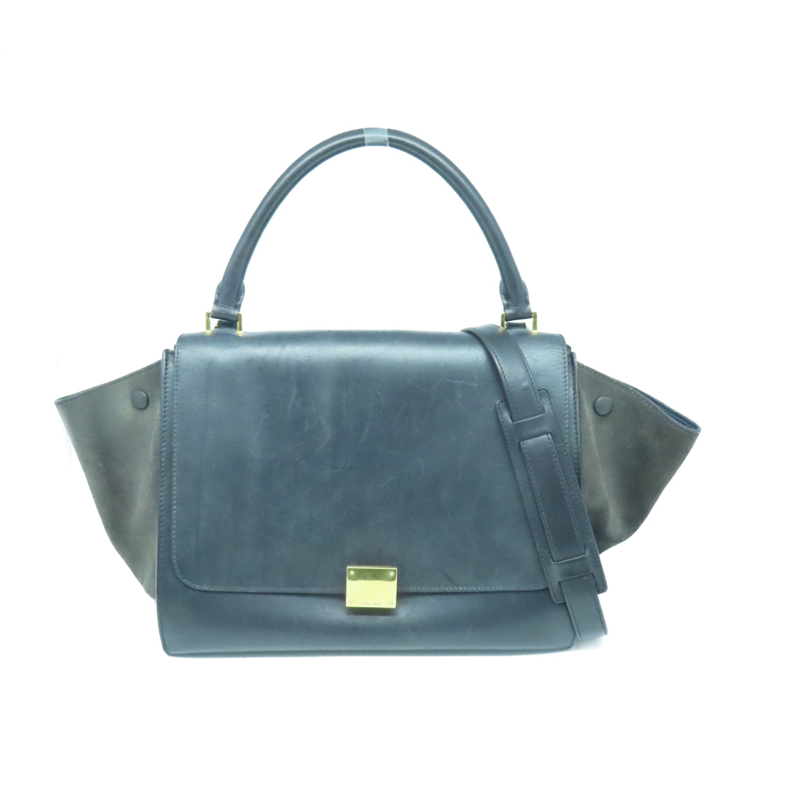 CELINE 牛皮皮革Trapeze金扣手挽肩背两用袋黑色/灰色