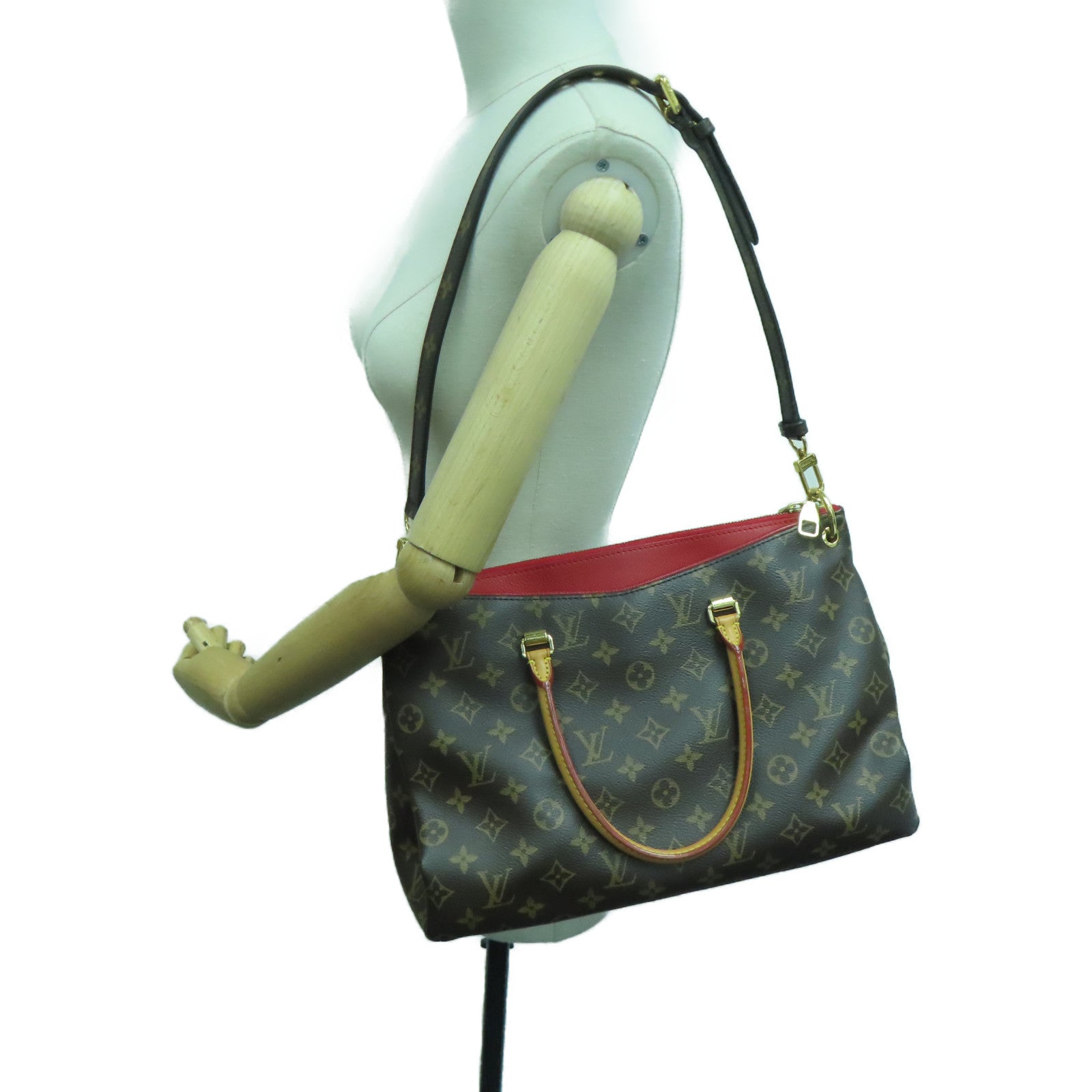 LOUIS VUITTON Monogram Pallas MM金扣手挽肩背两用袋啡色/红色