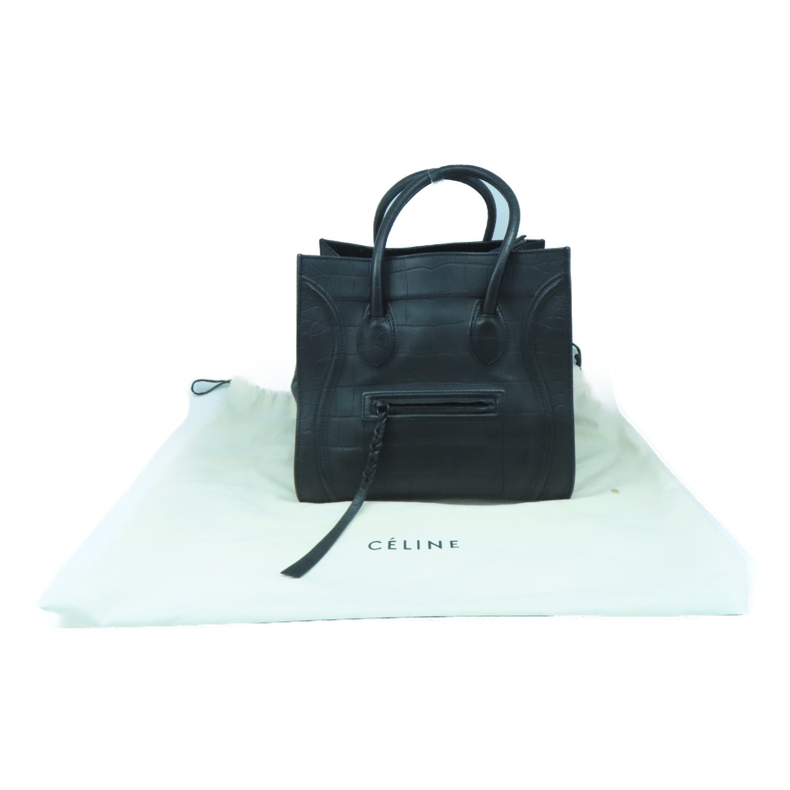 CELINE 牛皮皮革Luggage黑扣手挽袋黑色