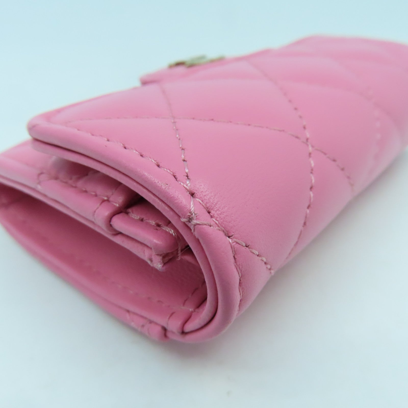 CHANEL 菱格羊皮皮革Card Case金扣卡片套粉紅色
