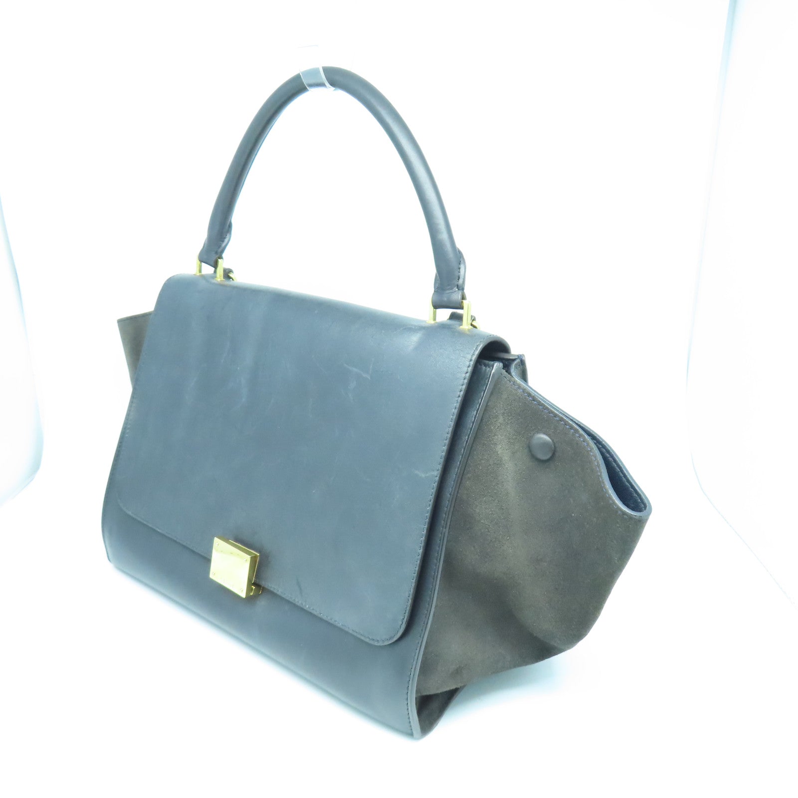 CELINE 牛皮皮革Trapeze金扣手挽肩背两用袋黑色/灰色