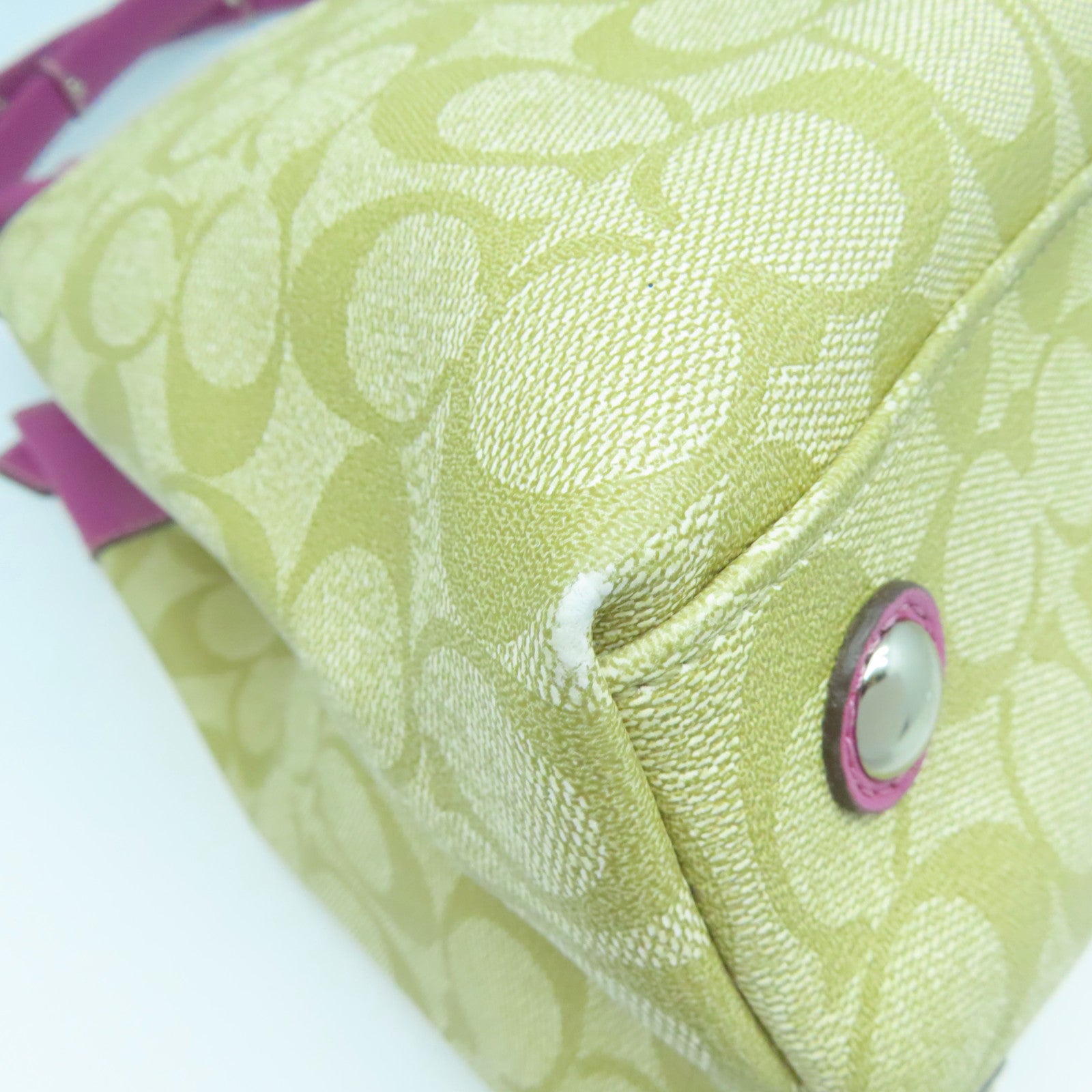 COACH 塗層帆布Tote Bag銀扣手挽袋啡色/粉紅色