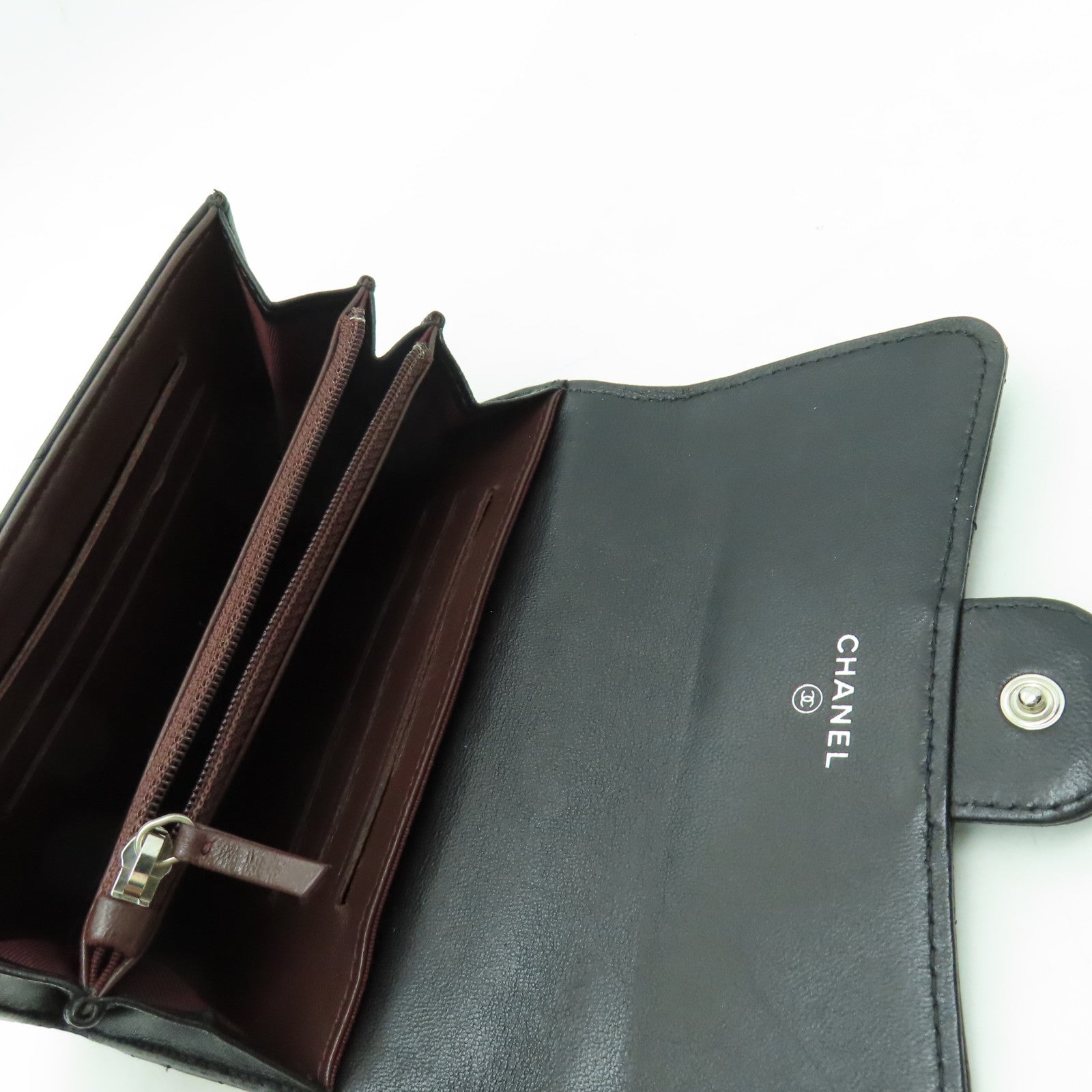 CHANEL 菱格羊皮皮革Wallet銀扣錢包黑色