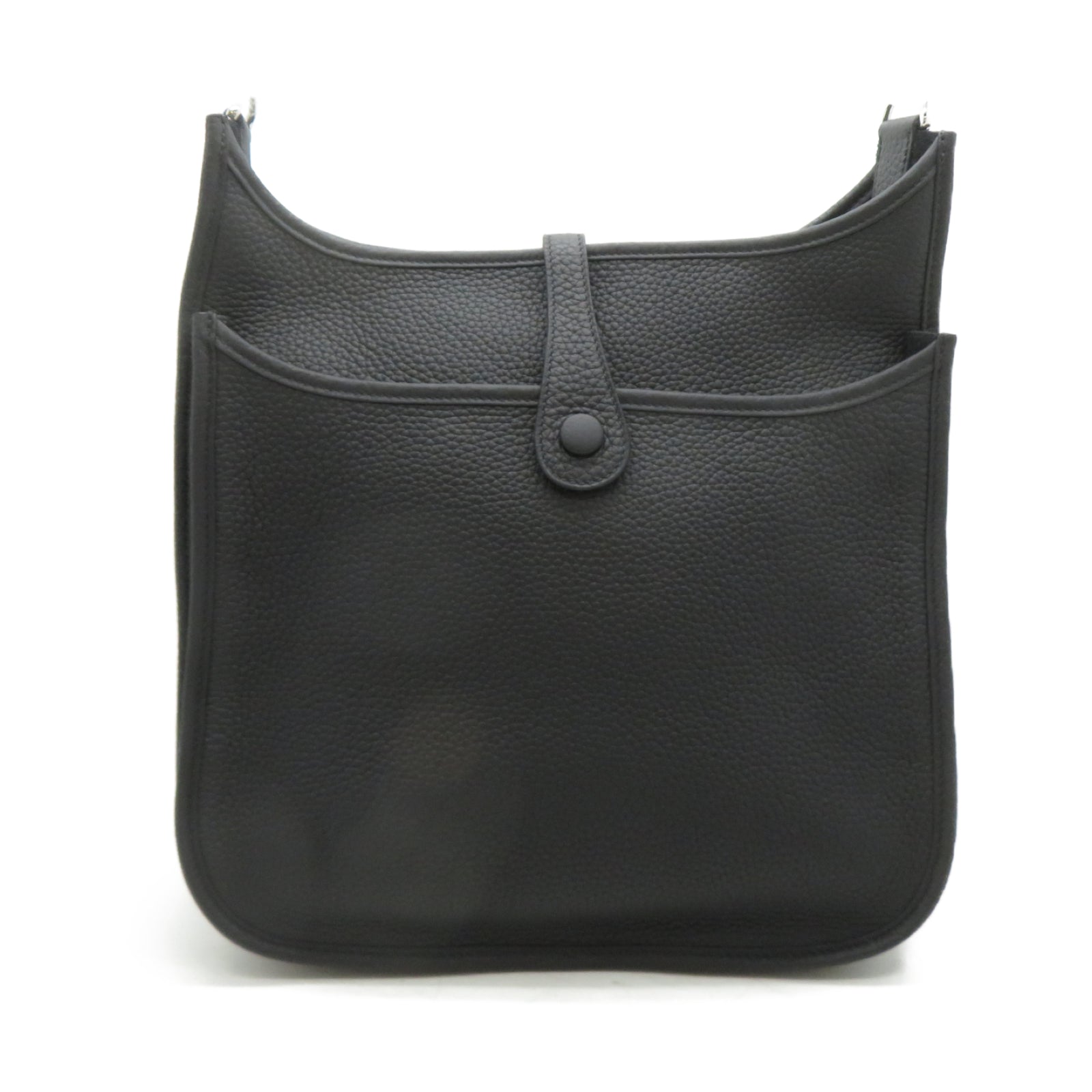 HERMES Clemence皮革Evelyne PM銀扣肩背袋Noir黑色