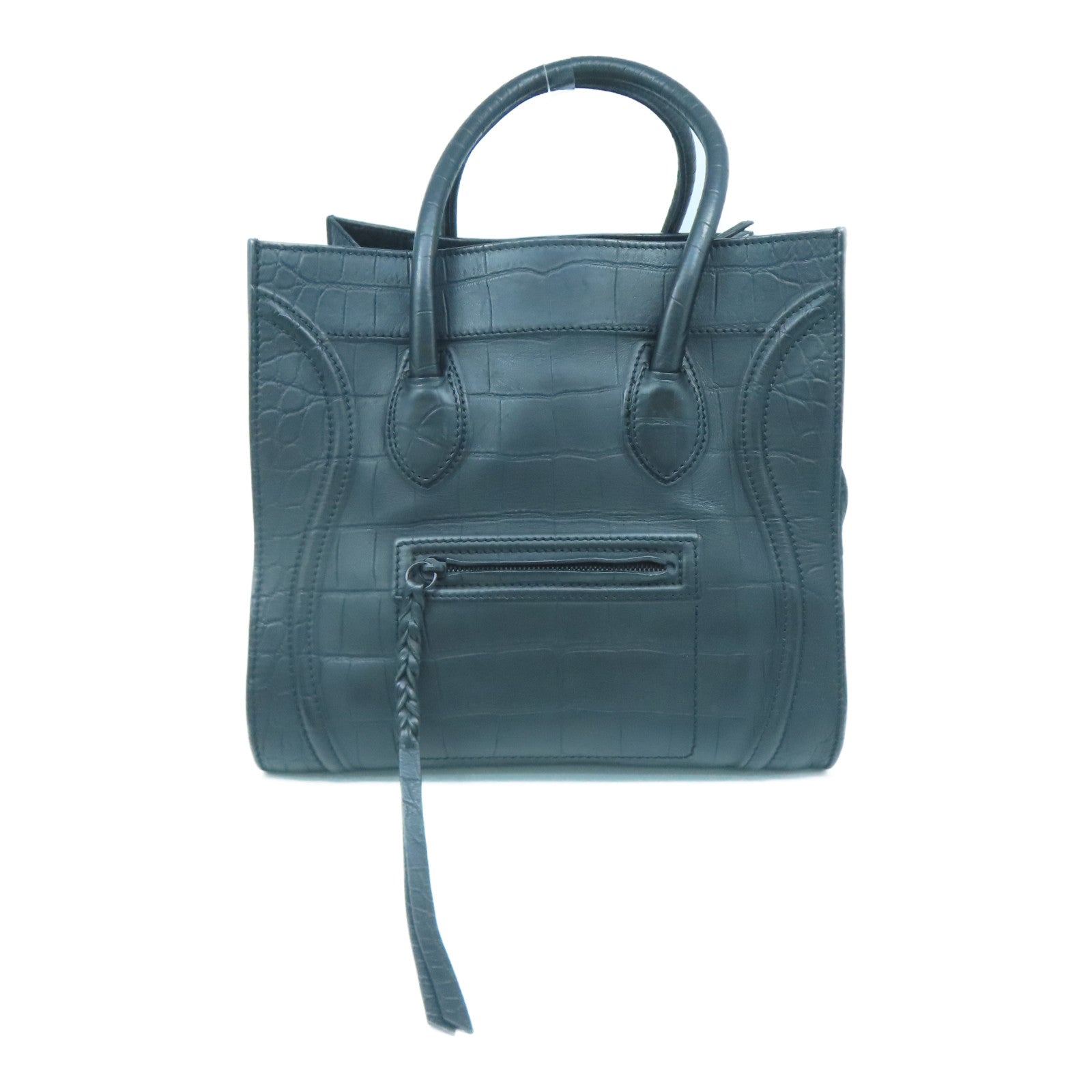 CELINE 牛皮皮革Luggage黑扣手挽袋黑色