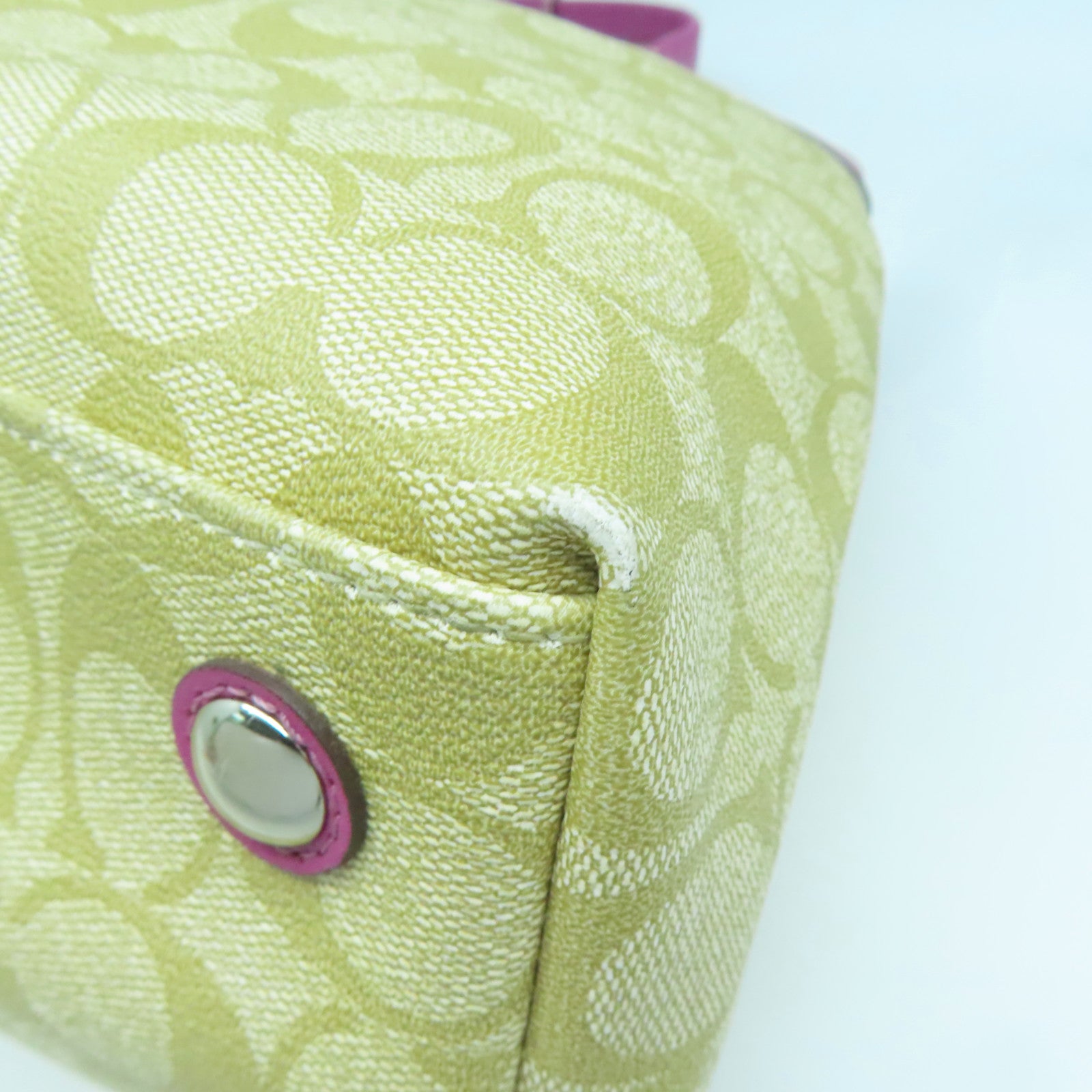 COACH 塗層帆布Tote Bag銀扣手挽袋啡色/粉紅色