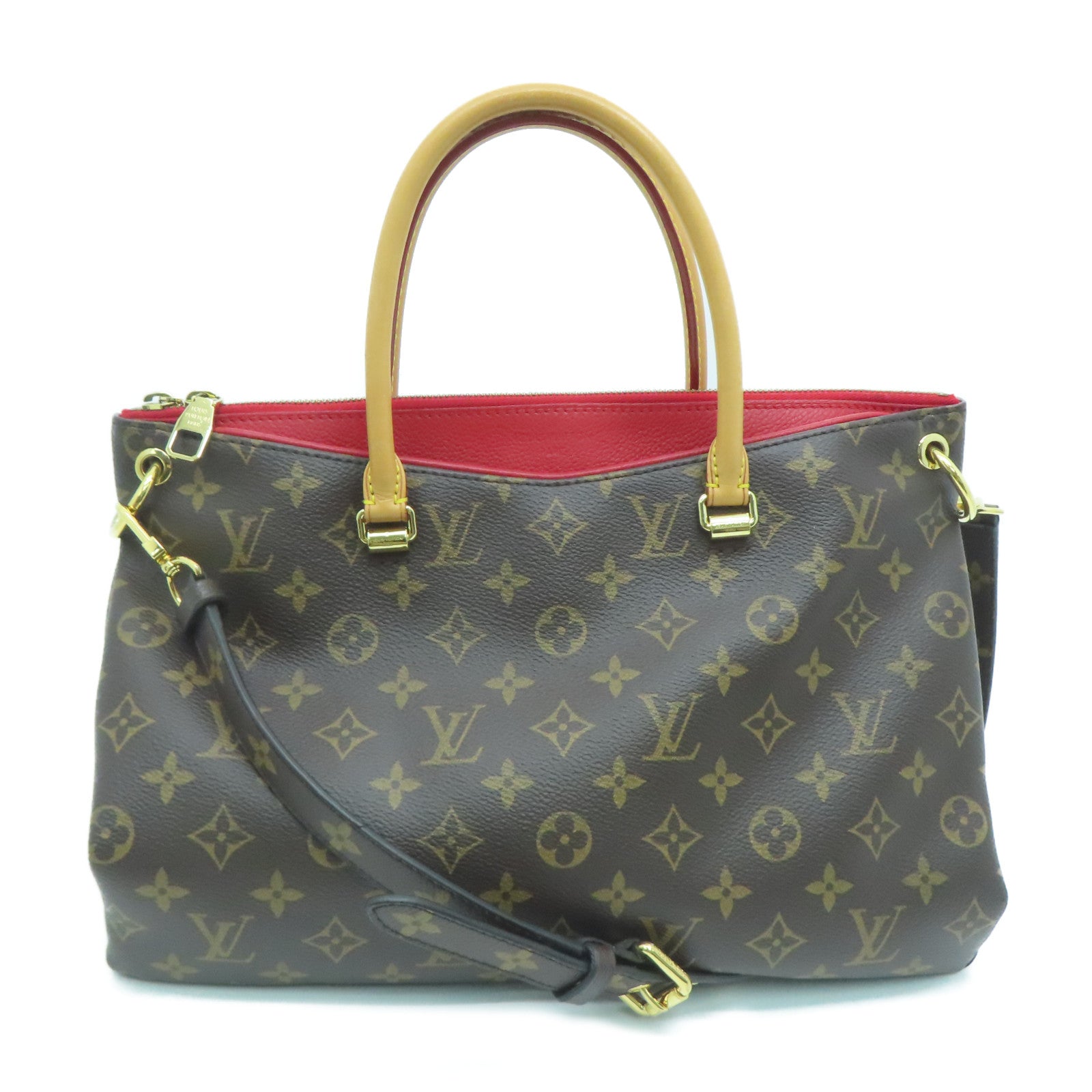 LOUIS VUITTON Monogram Pallas MM金扣手挽肩背两用袋啡色/红色