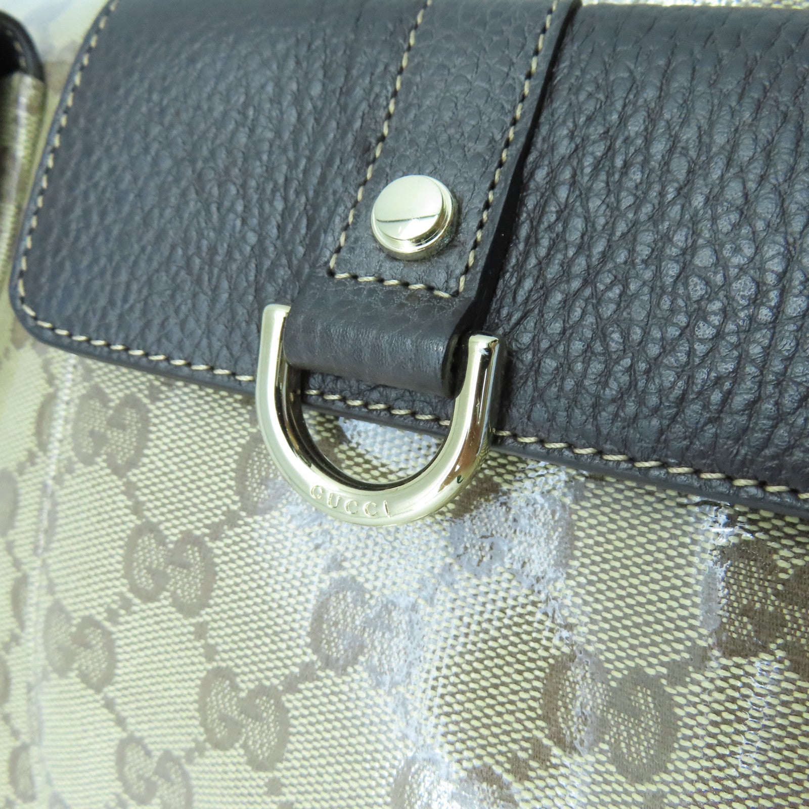 GUCCI 塗層帆布Tote Bag金扣手挽袋棕色