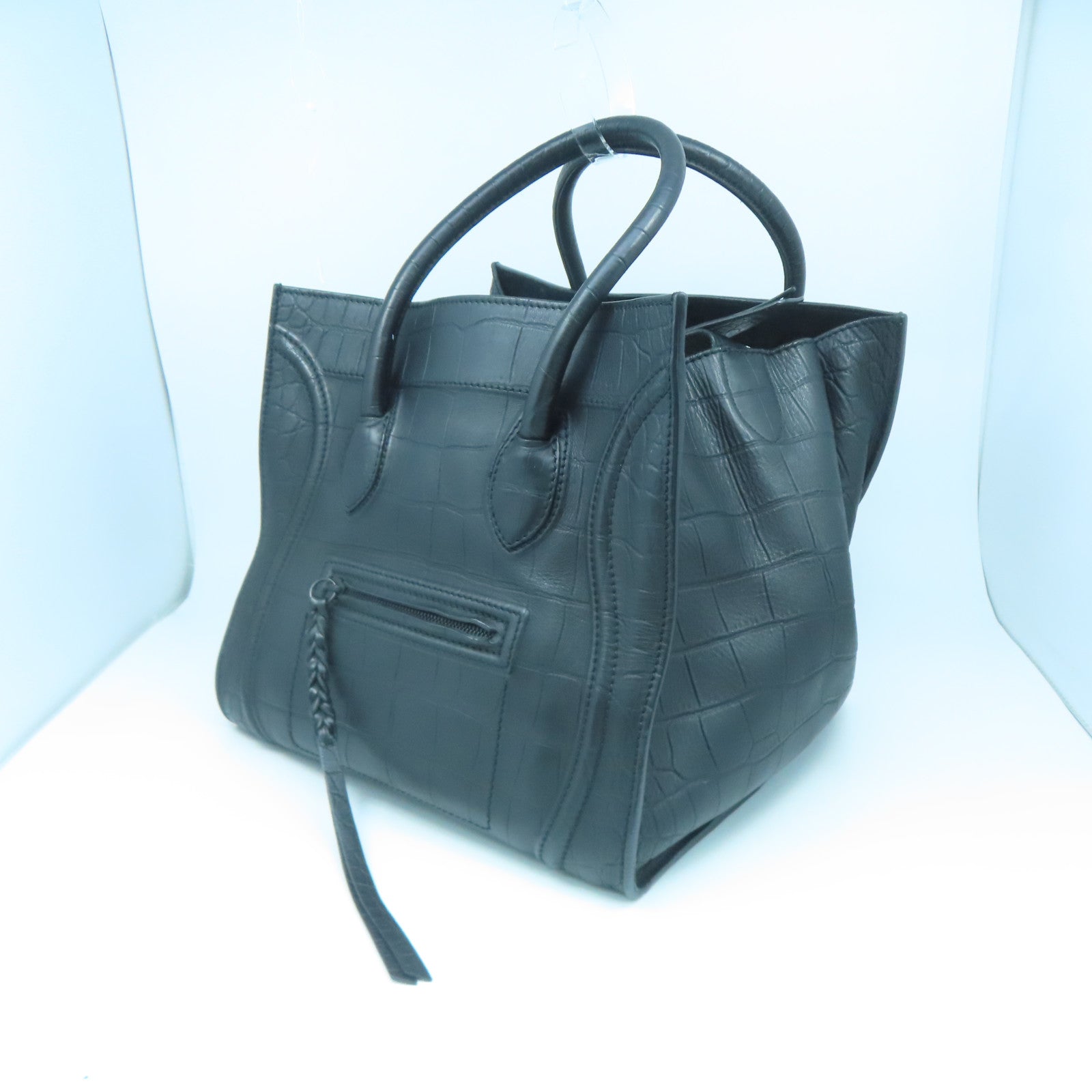 CELINE 牛皮皮革Luggage黑扣手挽袋黑色