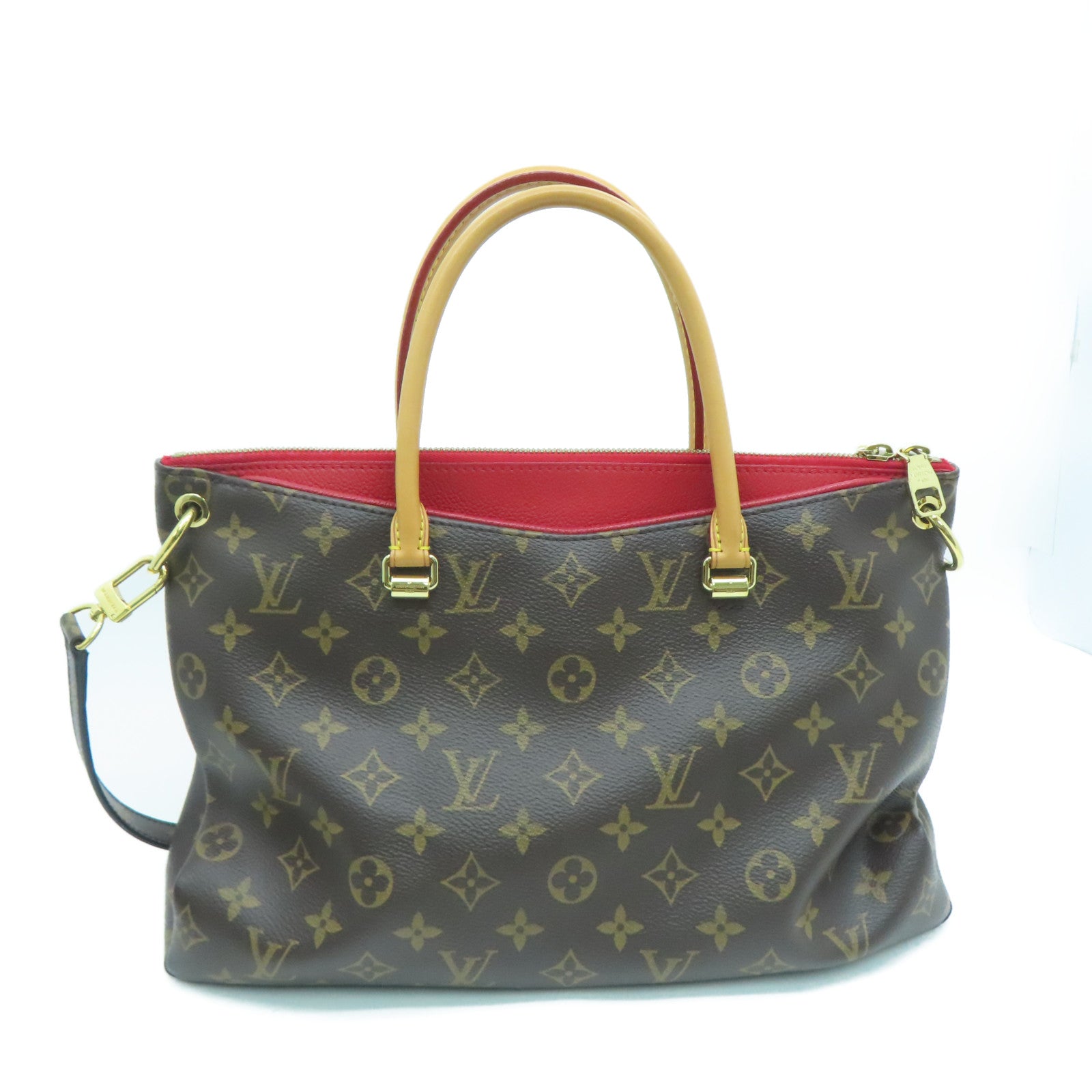 LOUIS VUITTON Monogram Pallas MM金扣手挽肩背两用袋啡色/红色