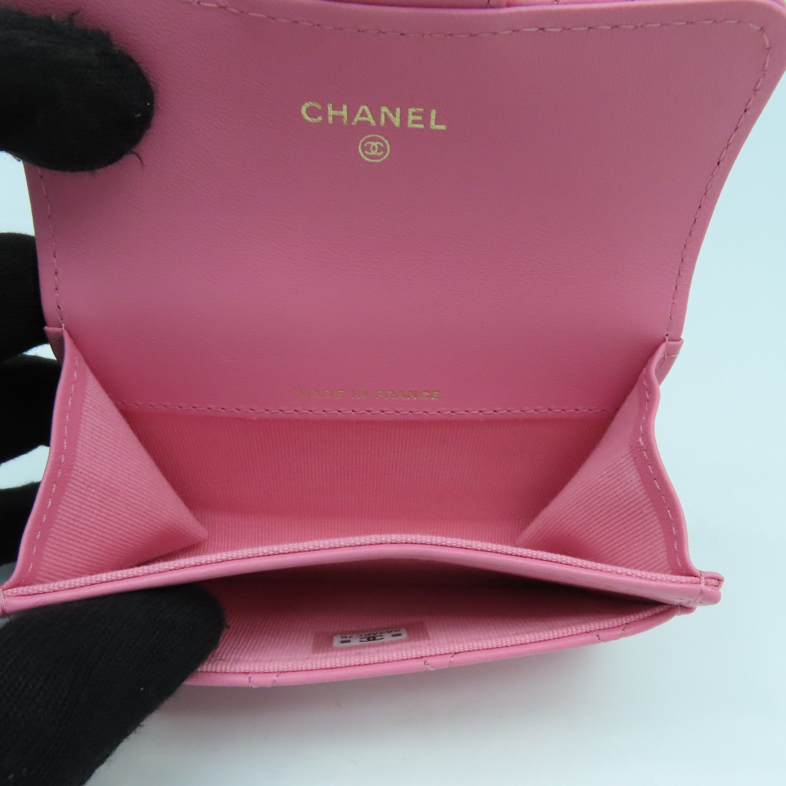 CHANEL 菱格羊皮皮革Card Case金扣卡片套粉紅色