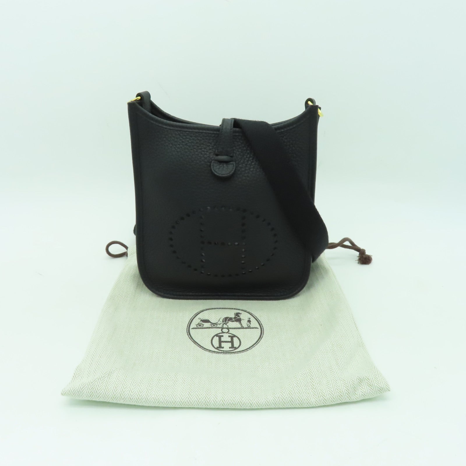 HERMES Clemence皮革Evelyne TPM金扣肩背袋黑色