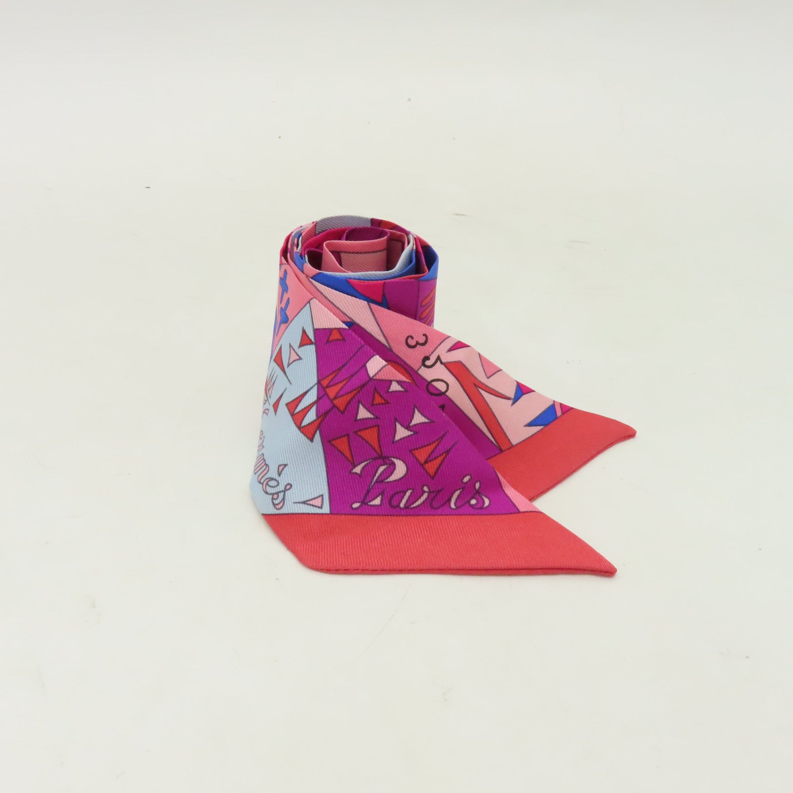 HERMES 【激減優惠】絲質Twilly絲巾粉紅色/彩色