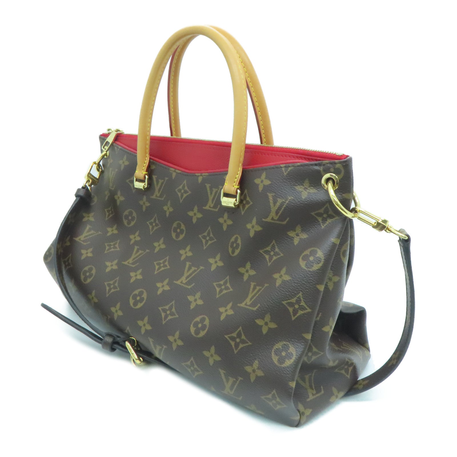 LOUIS VUITTON Monogram Pallas MM金扣手挽肩背两用袋啡色/红色