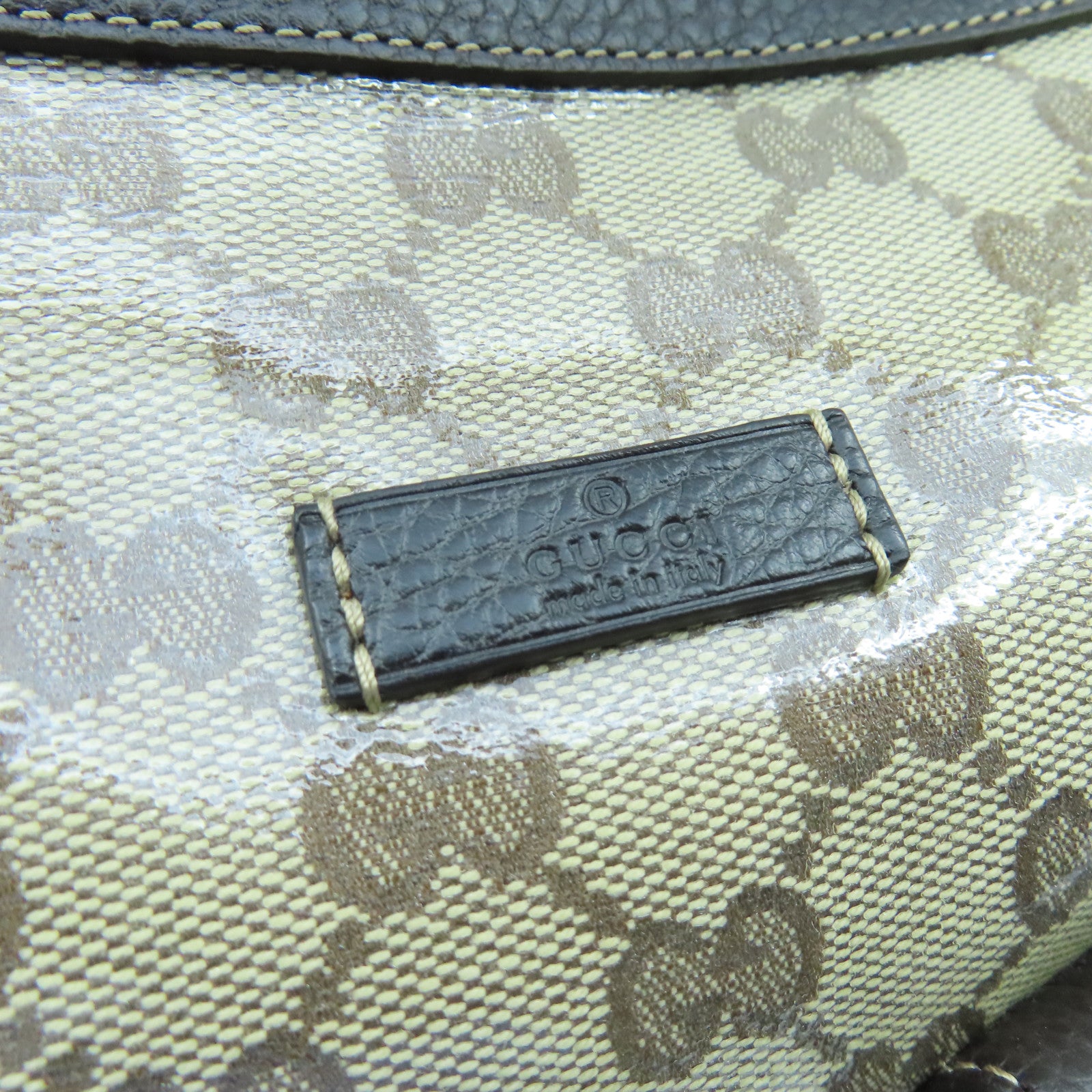 GUCCI 塗層帆布Tote Bag金扣手挽袋棕色